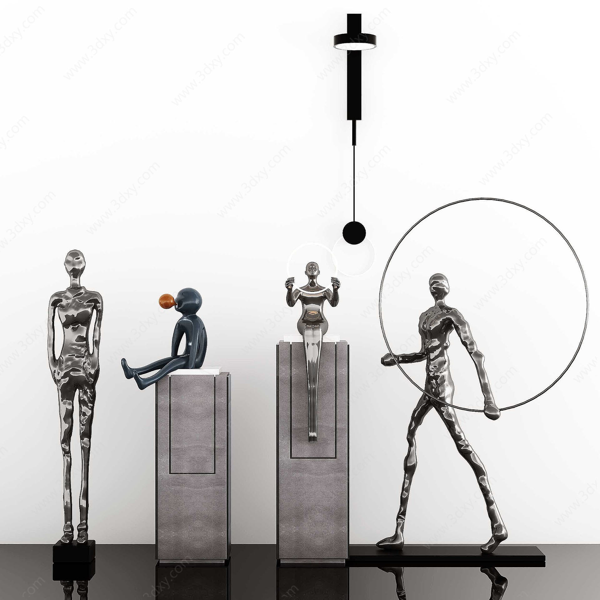 现代抽象金属人物雕塑摆件3D模型