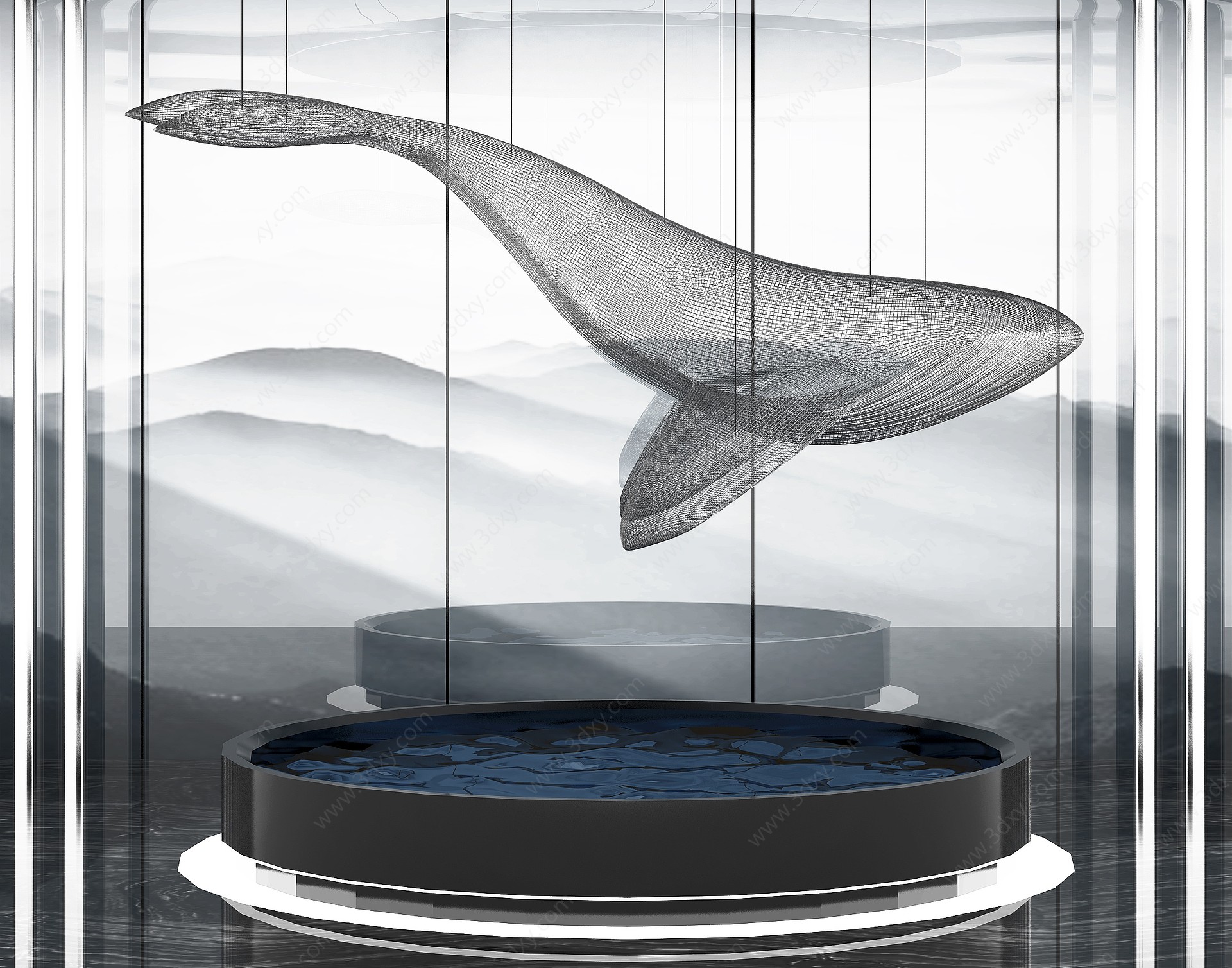 新中式鲸鱼天花3D模型