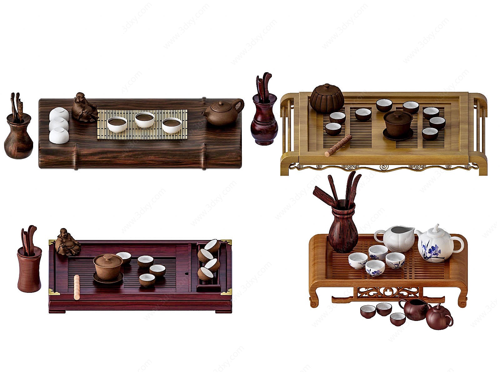新中式茶台茶具组合3D模型
