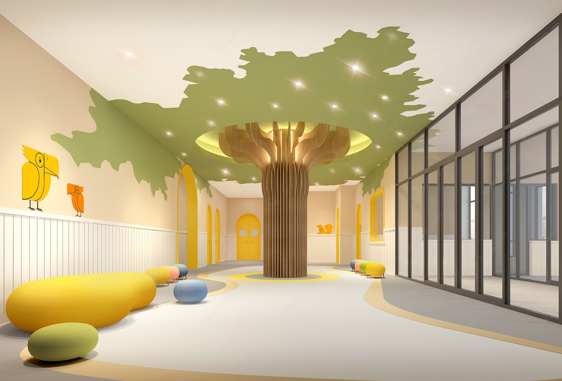 现代幼儿园大厅门厅3D模型