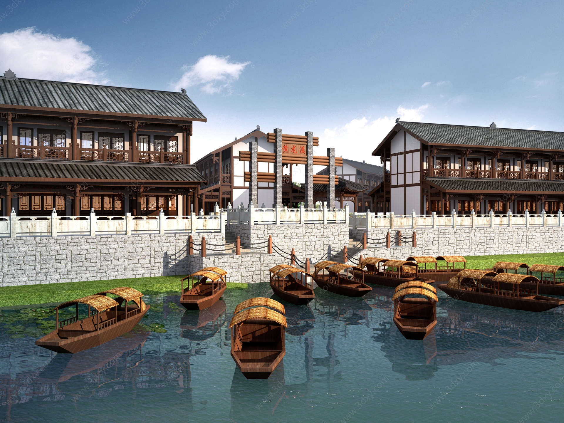 中式滨水景观3D模型