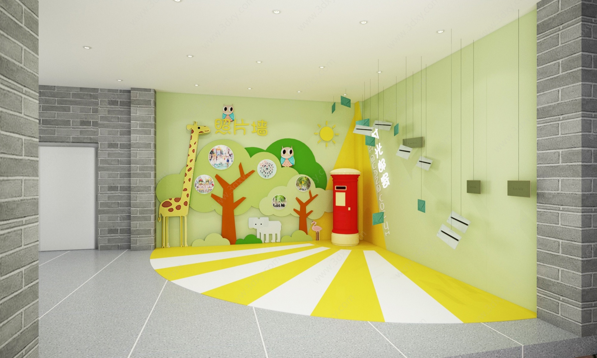 现代幼儿园照片墙3D模型