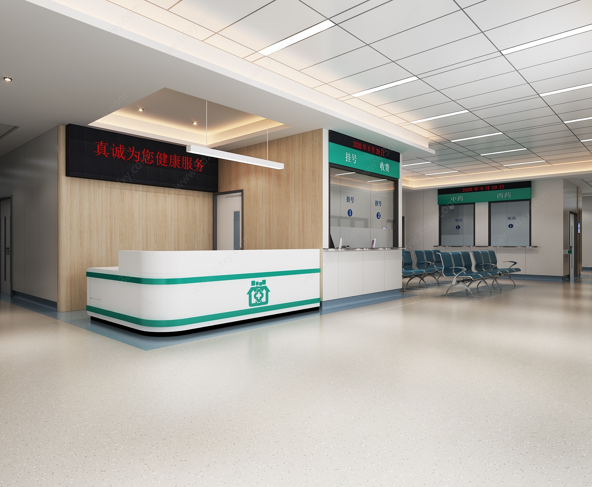 现代医院过道服务台3D模型