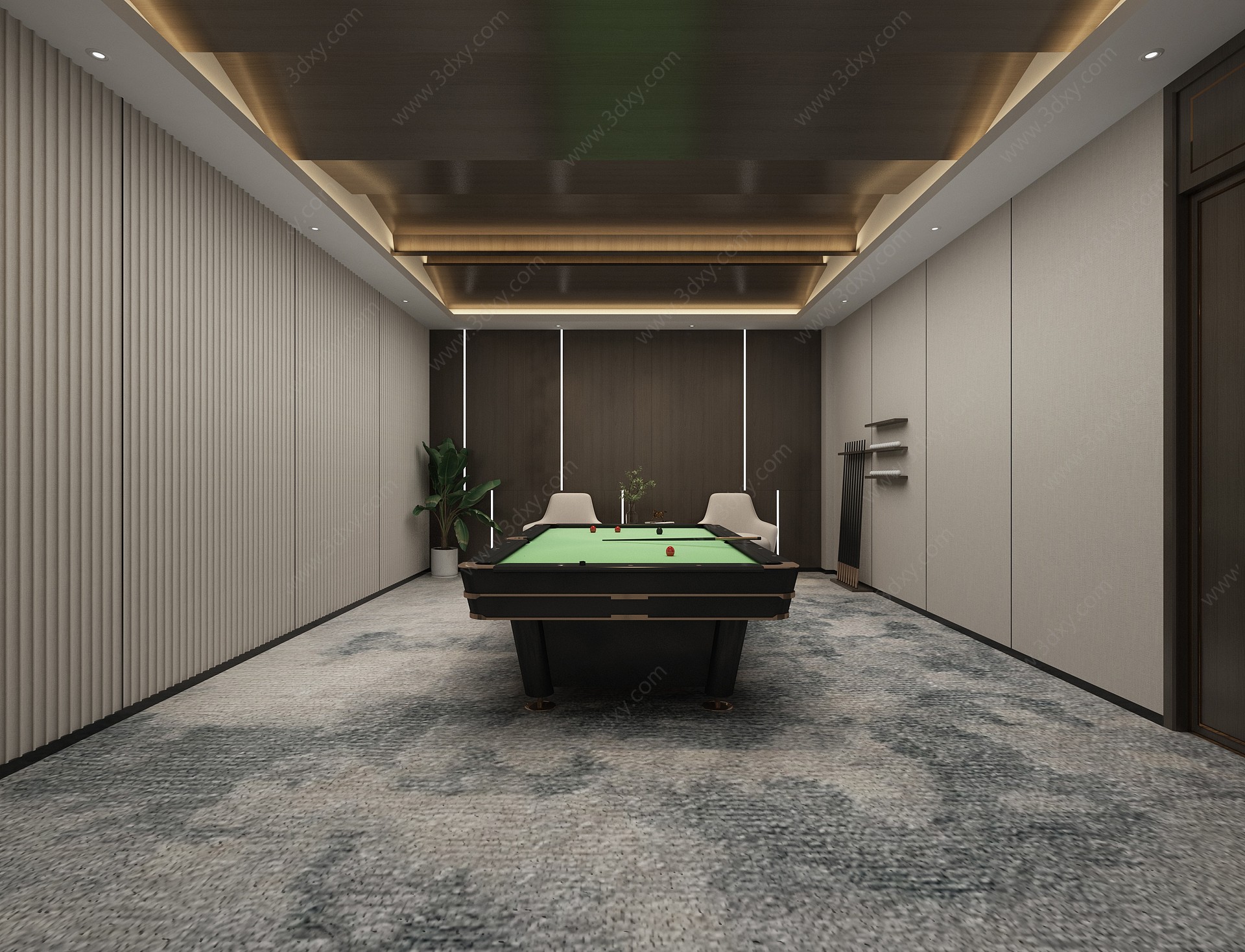 新中式桌球室3D模型
