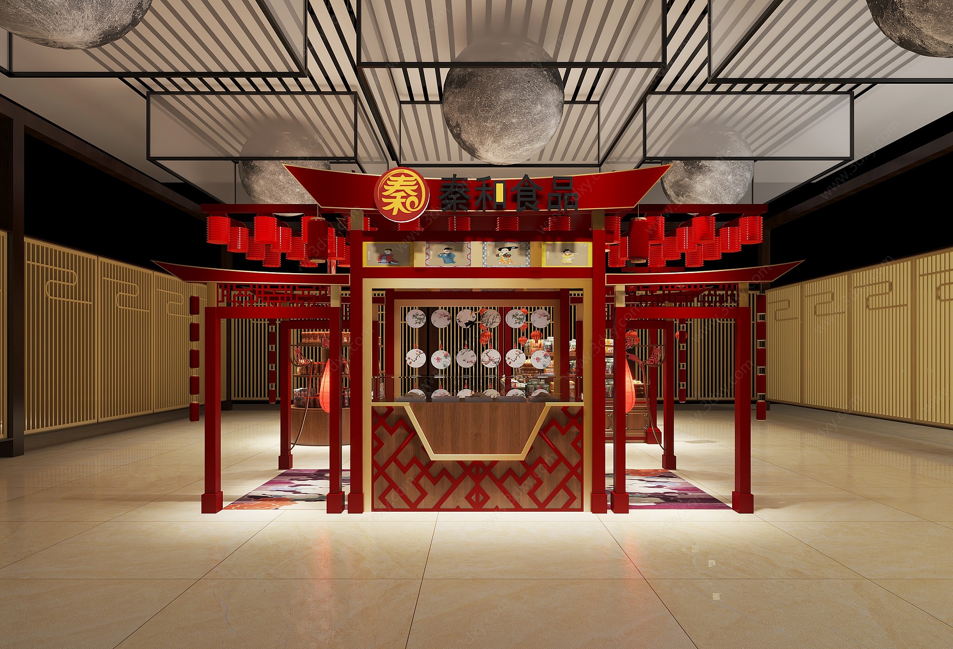 中式西安大唐展厅3D模型