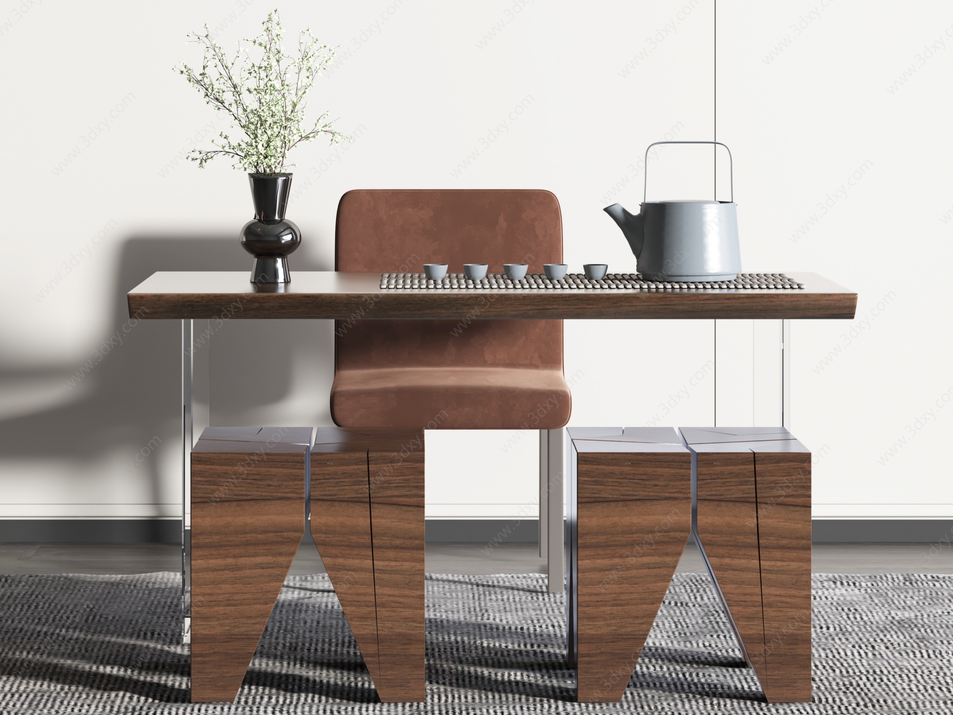 现代茶桌椅组合3D模型