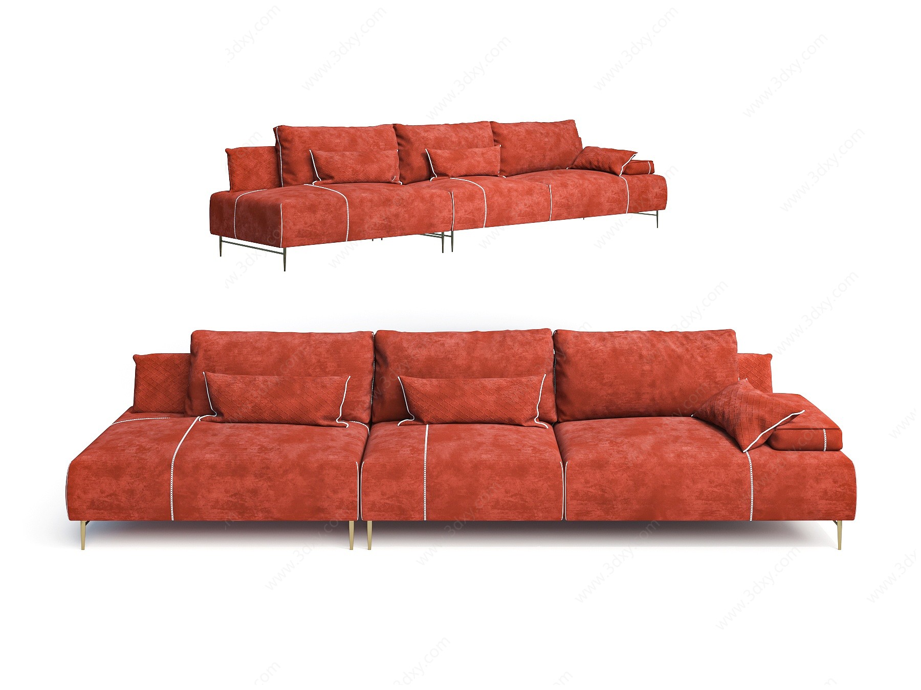 现代橙色多人沙发3D模型
