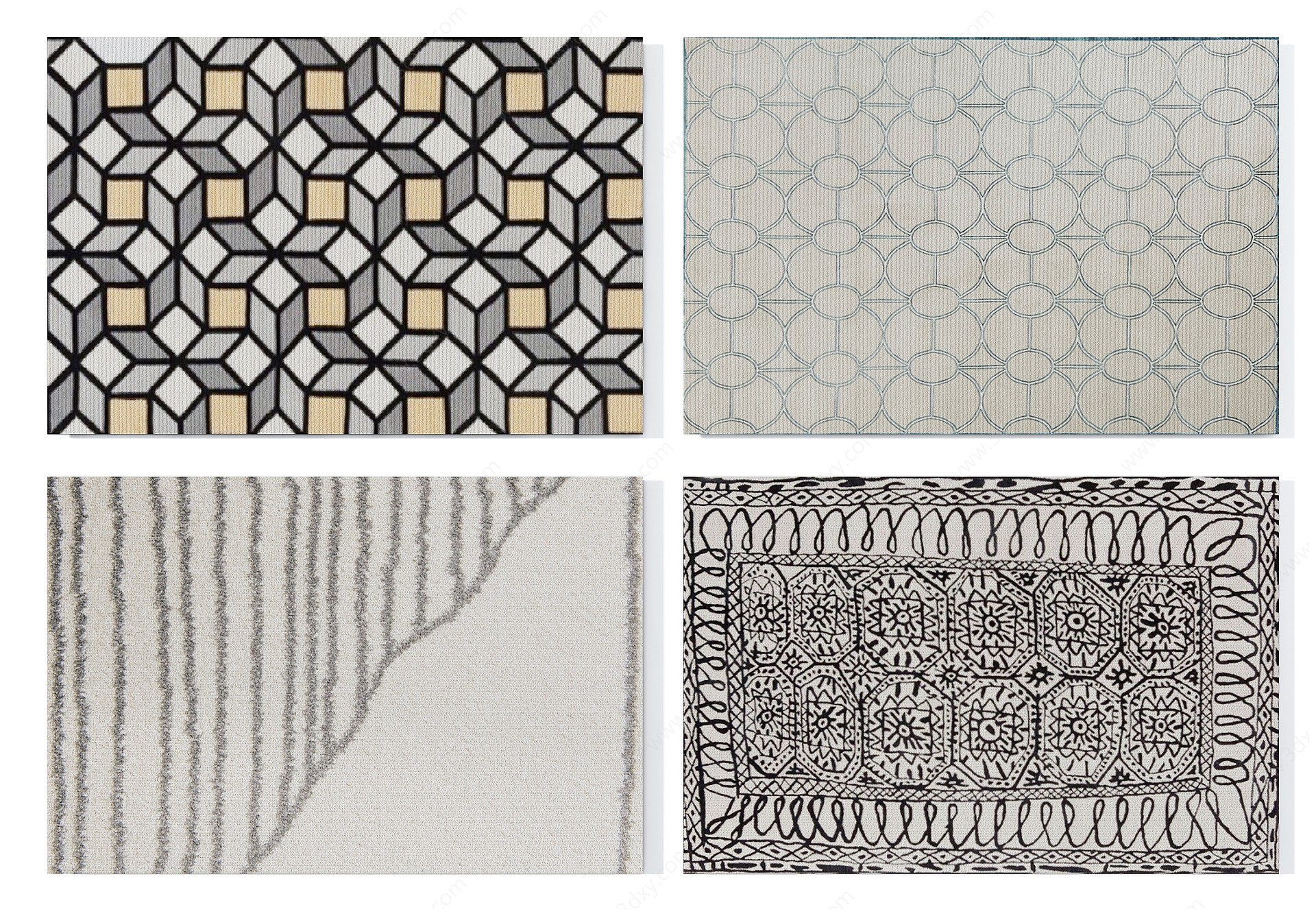 现代抽象图案地毯组合3D模型