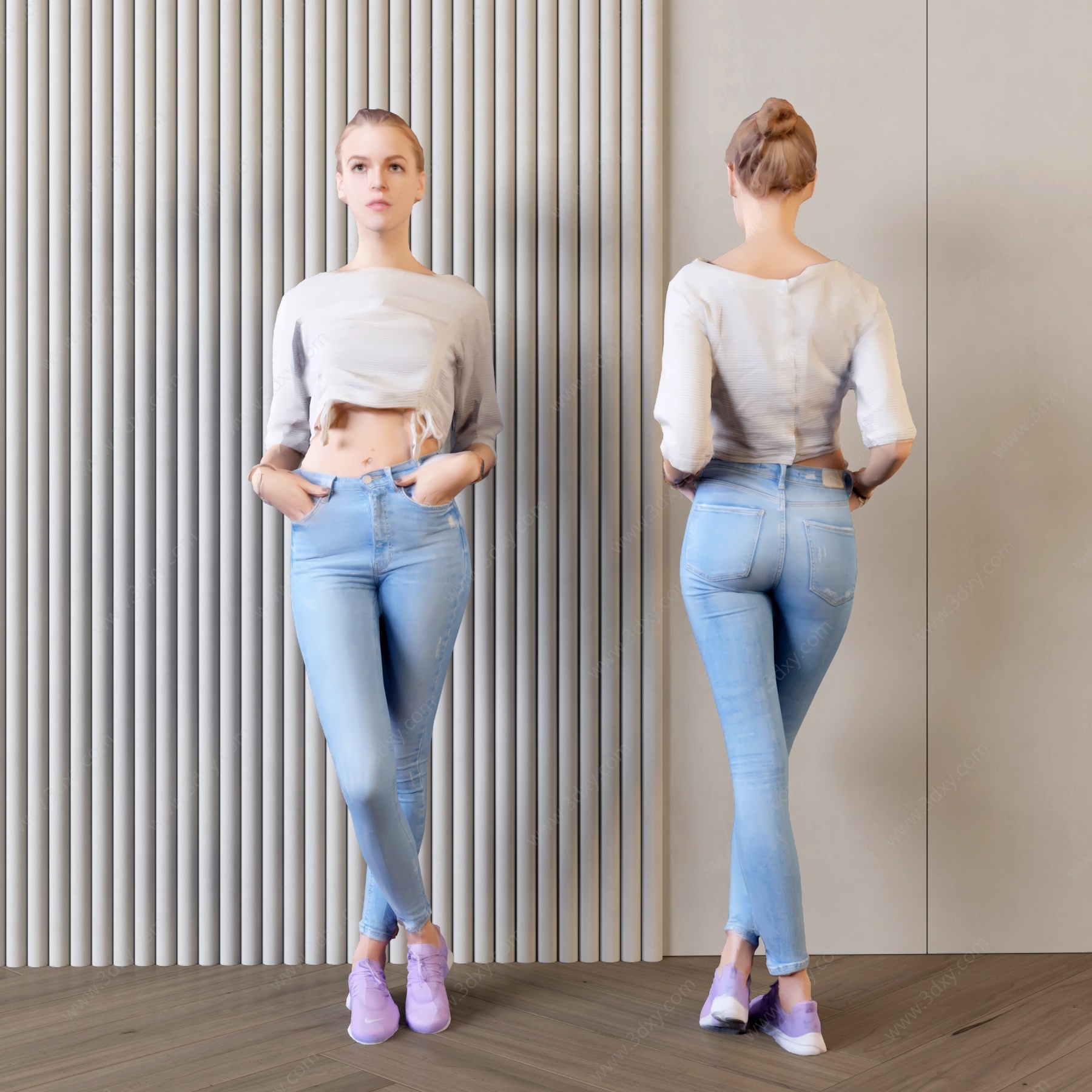 牛仔裤休闲美女模特3D模型
