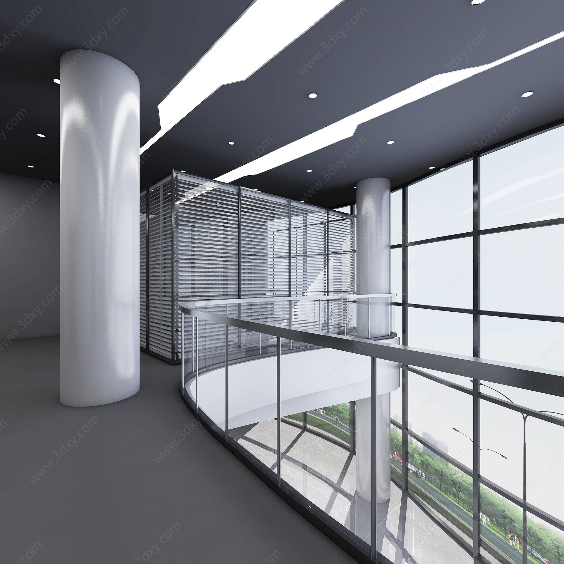 现代挑空办公大厅3D模型