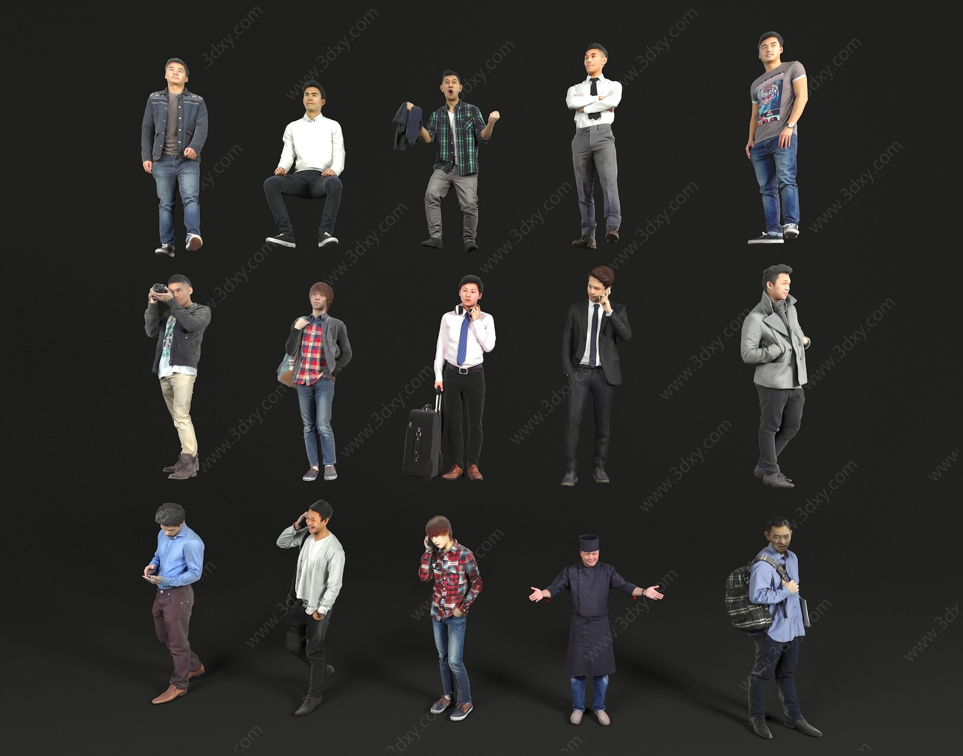 现代亚洲男人3D模型