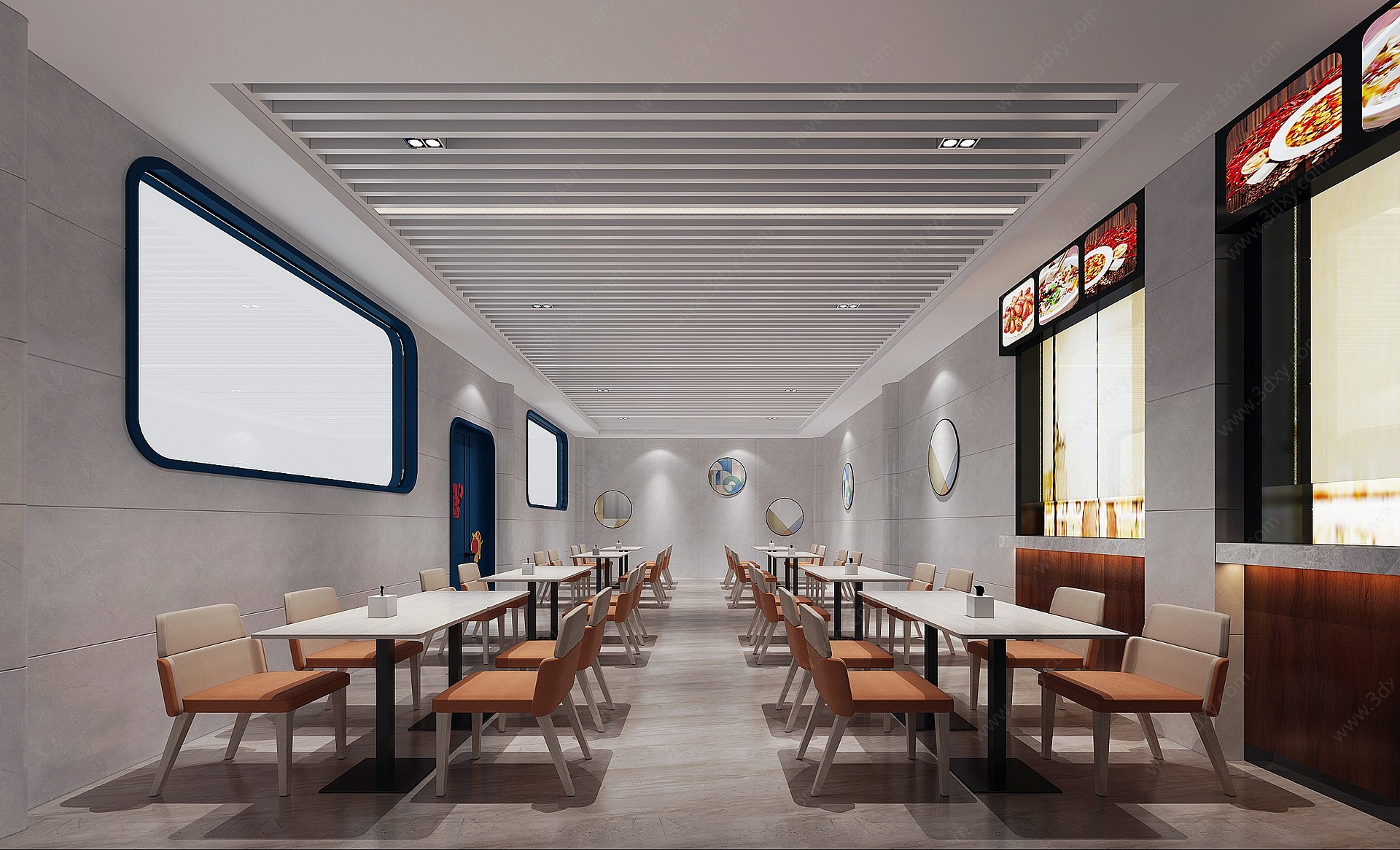 现代开放式公共食堂3D模型
