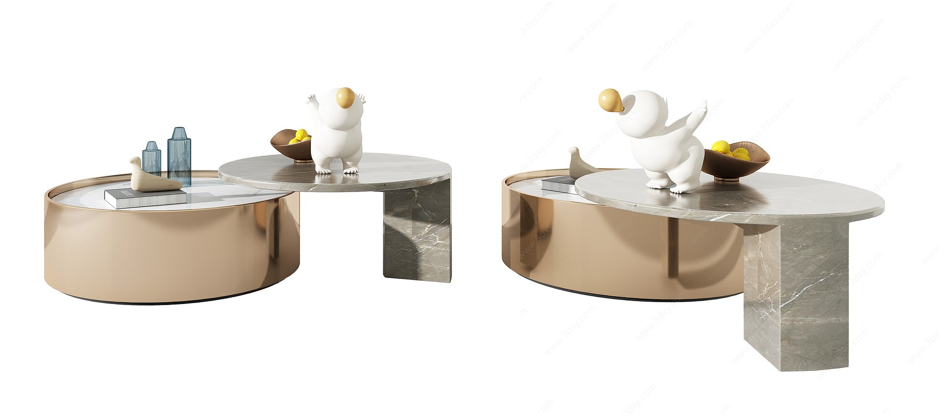 现代金属大理石茶几组合3D模型