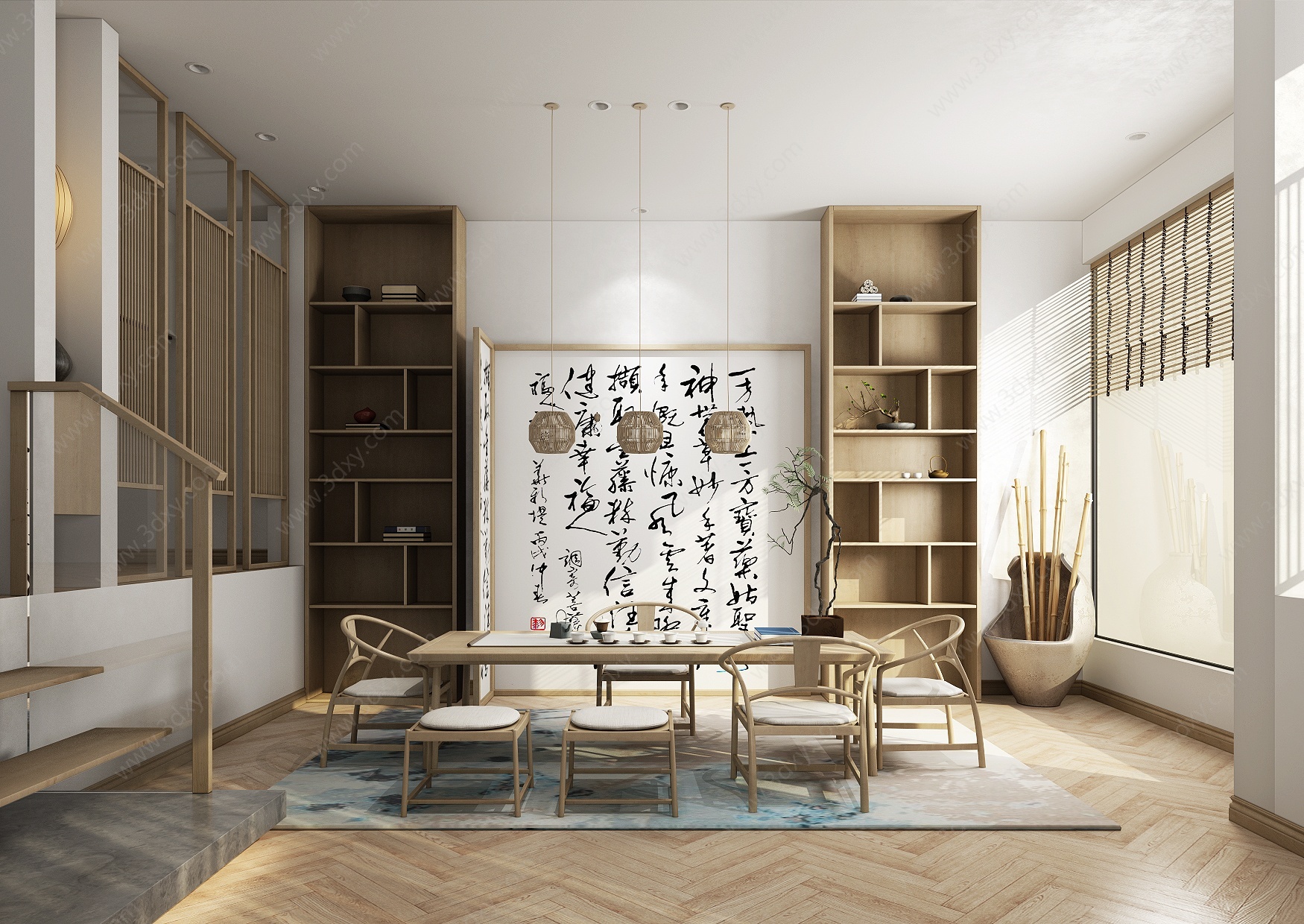 新中式茶室空间3D模型