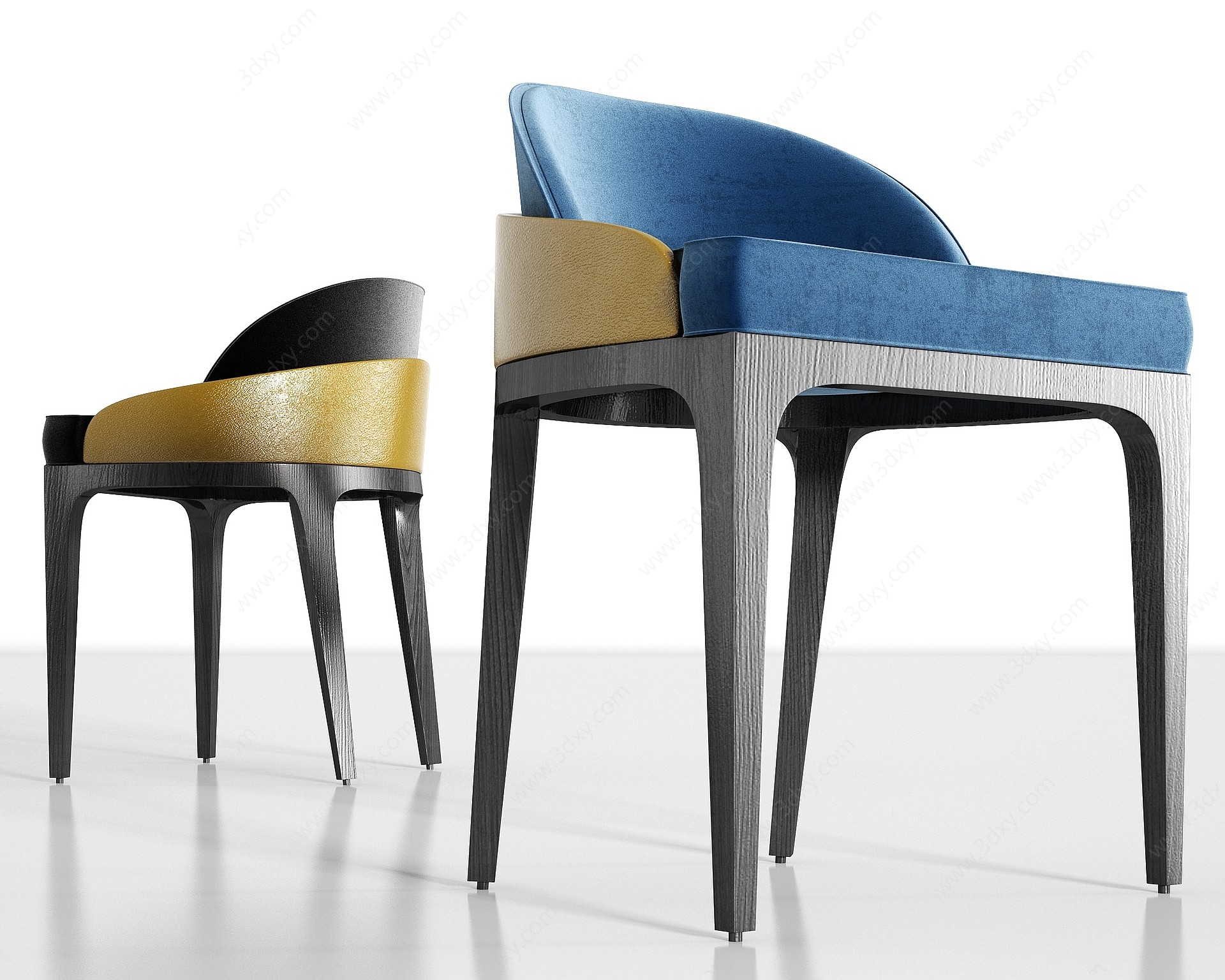 实木皮革绒布单椅组合3D模型