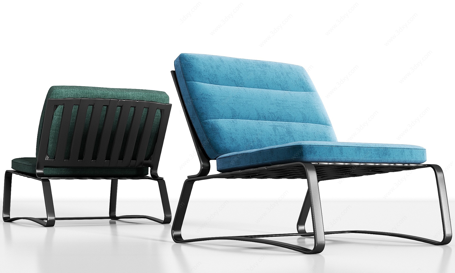 现代休闲金属绒布单椅组合3D模型