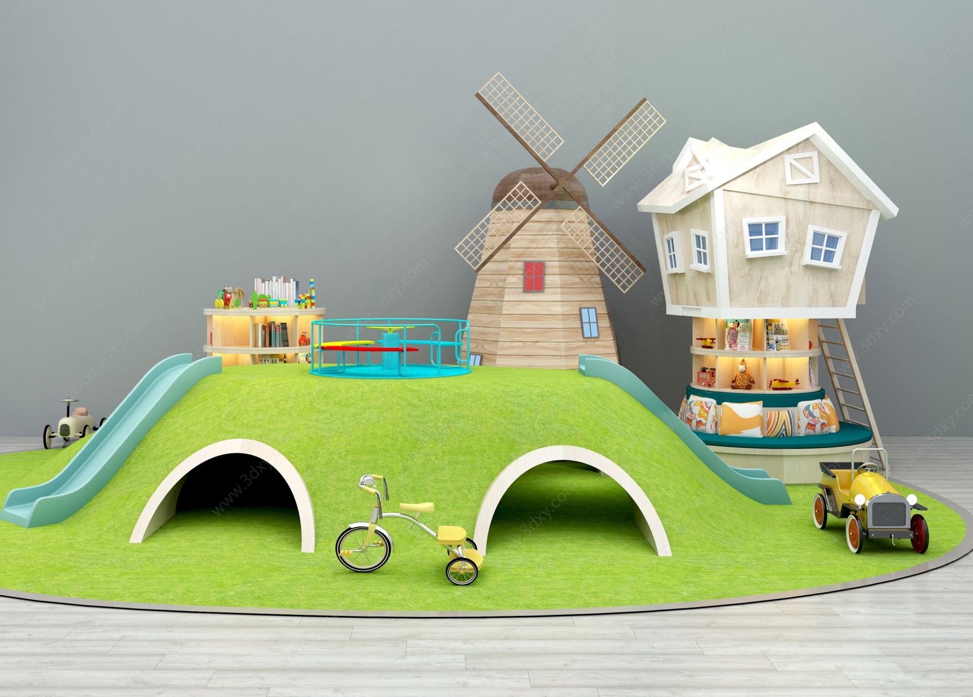 现代游乐场滑梯风车玩具3D模型