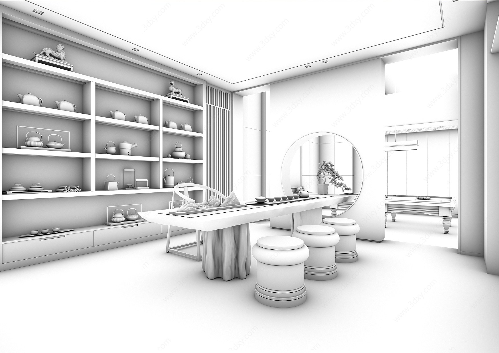 新中式茶室空间3D模型