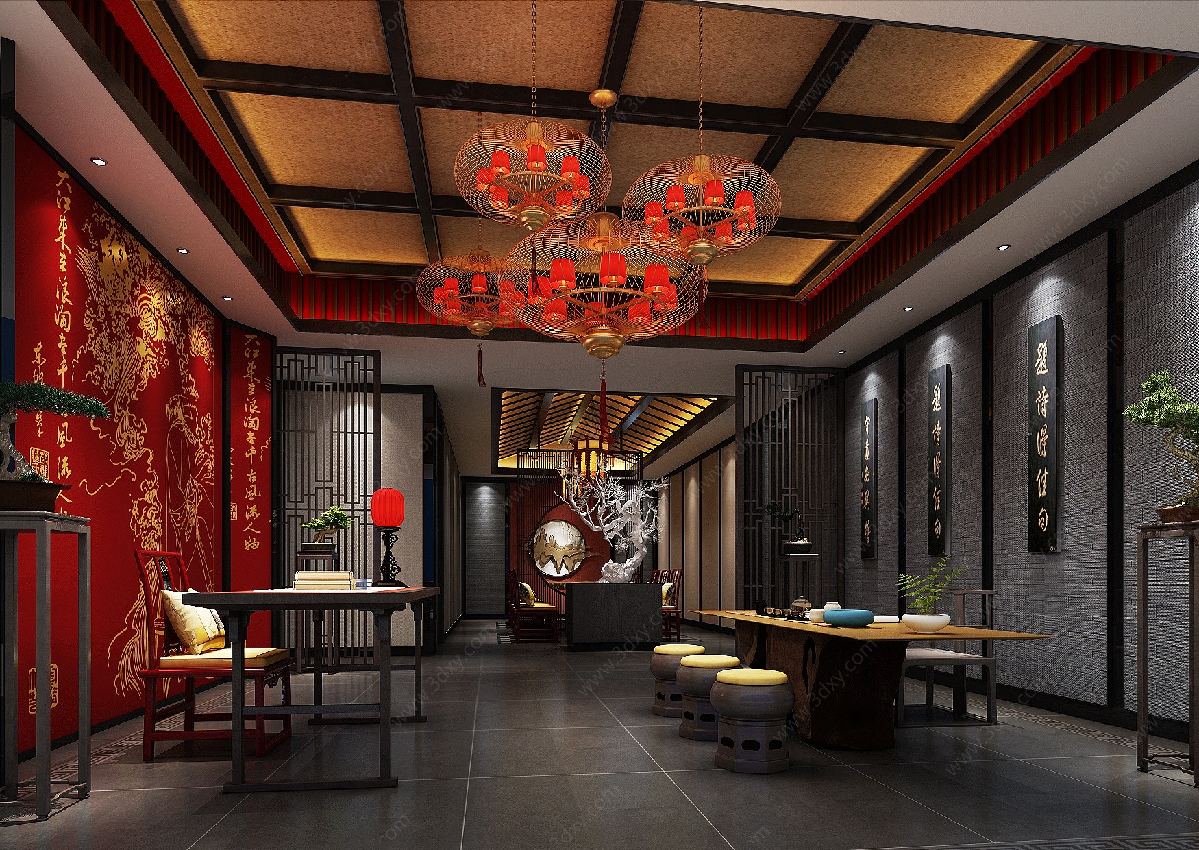 中式茶室空间3D模型