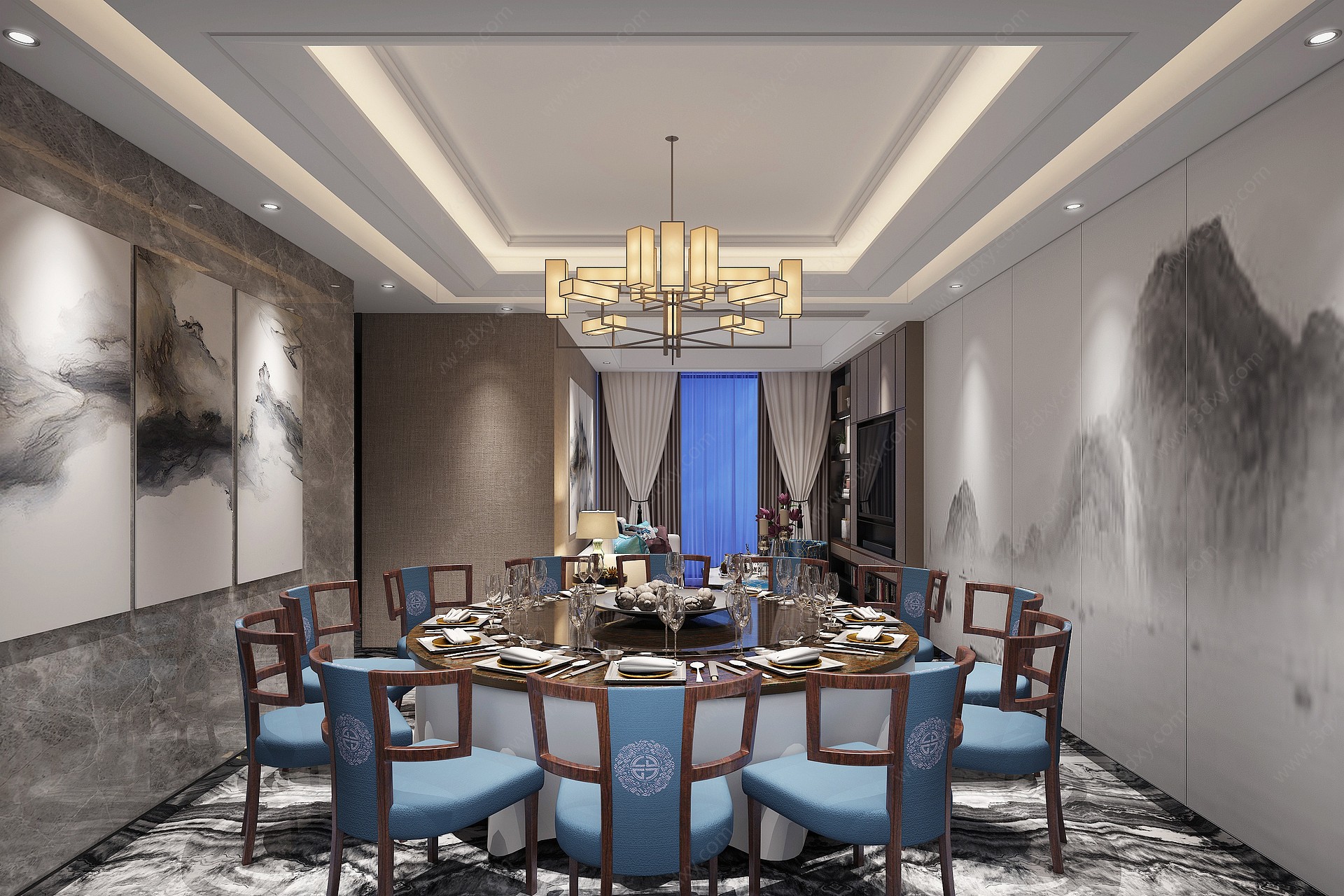 新中式酒店餐厅包厢挂画3D模型