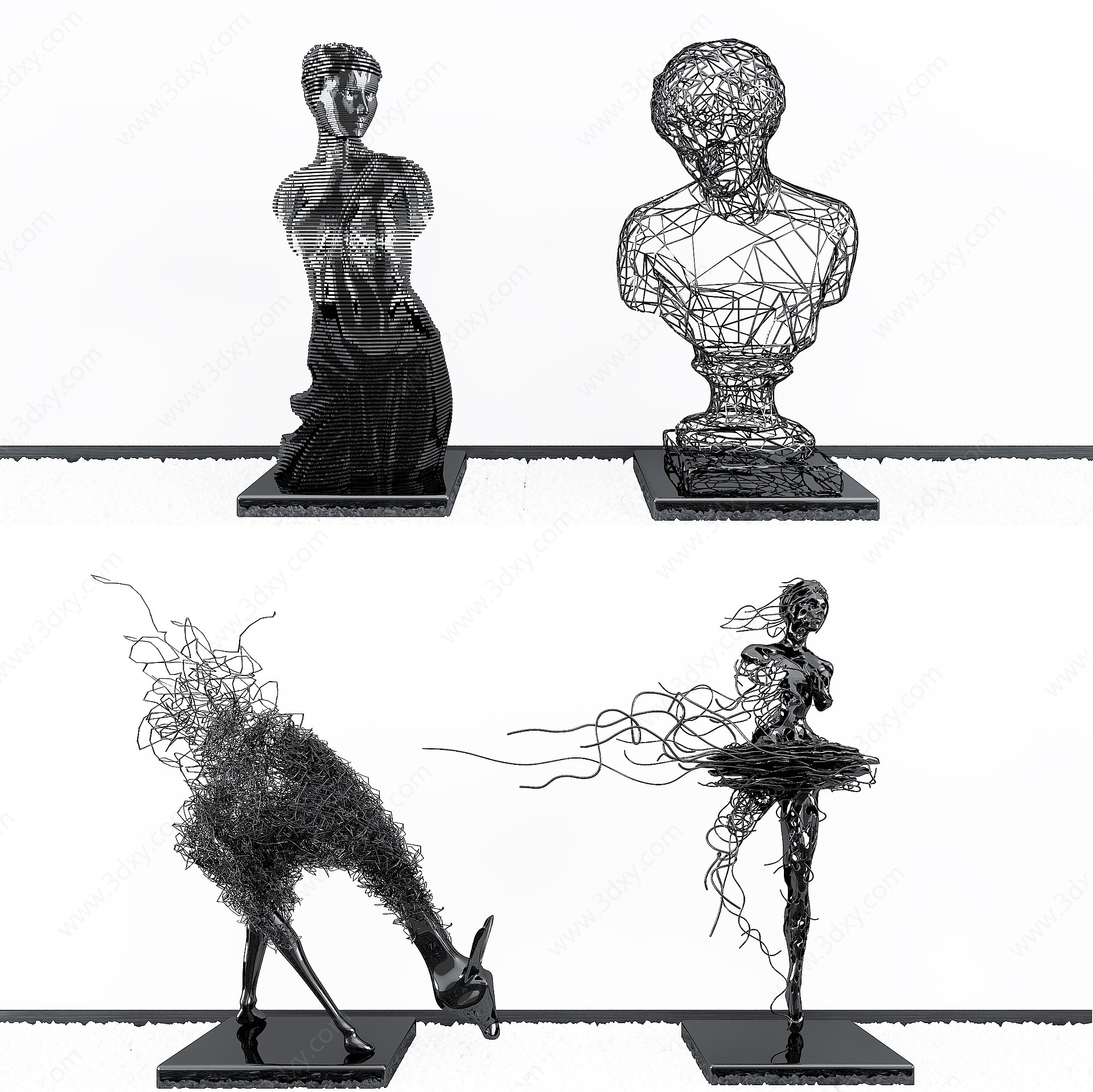 金属抽象人物麋鹿景观雕塑3D模型
