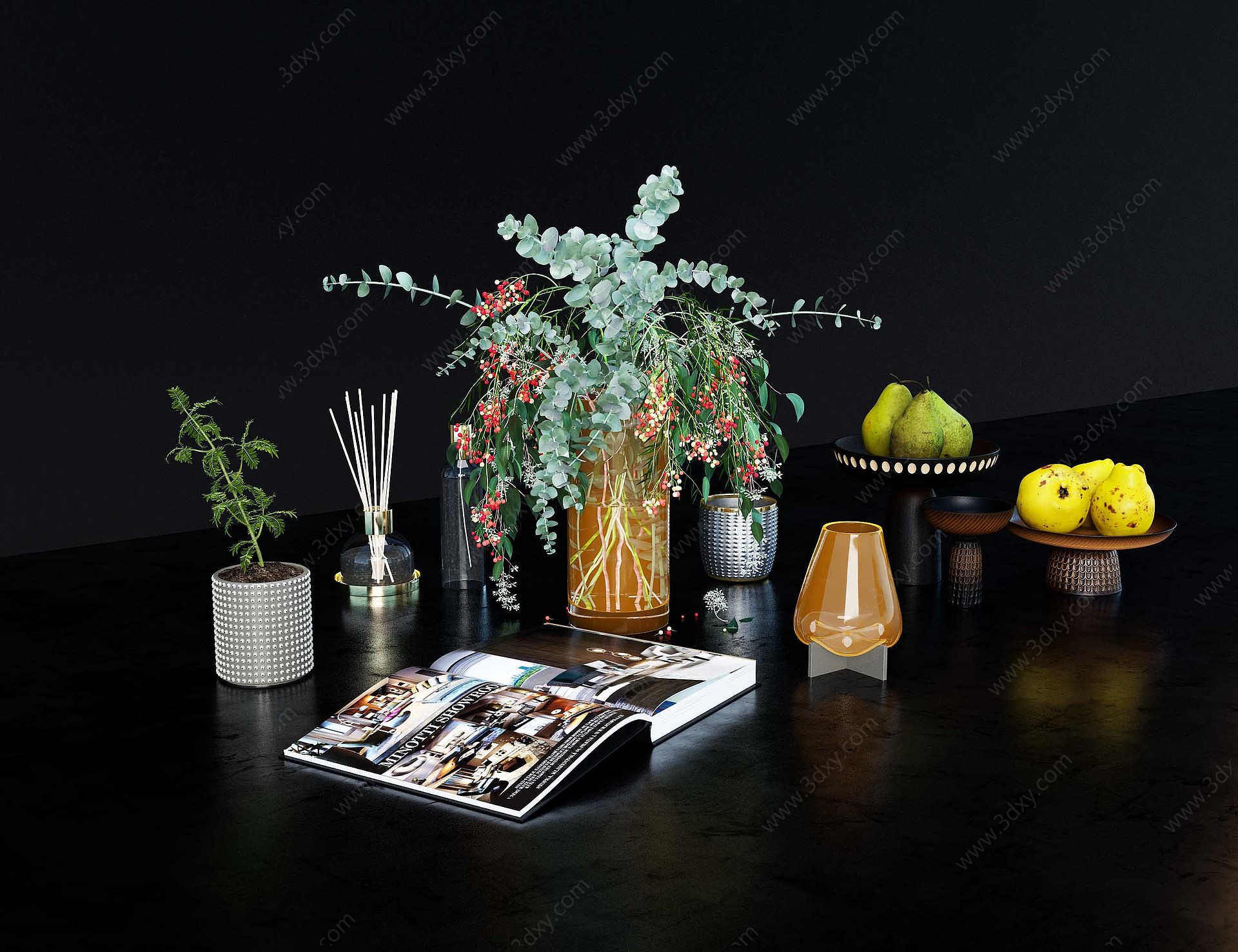 饰品摆件花瓶食物果盘杂志3D模型