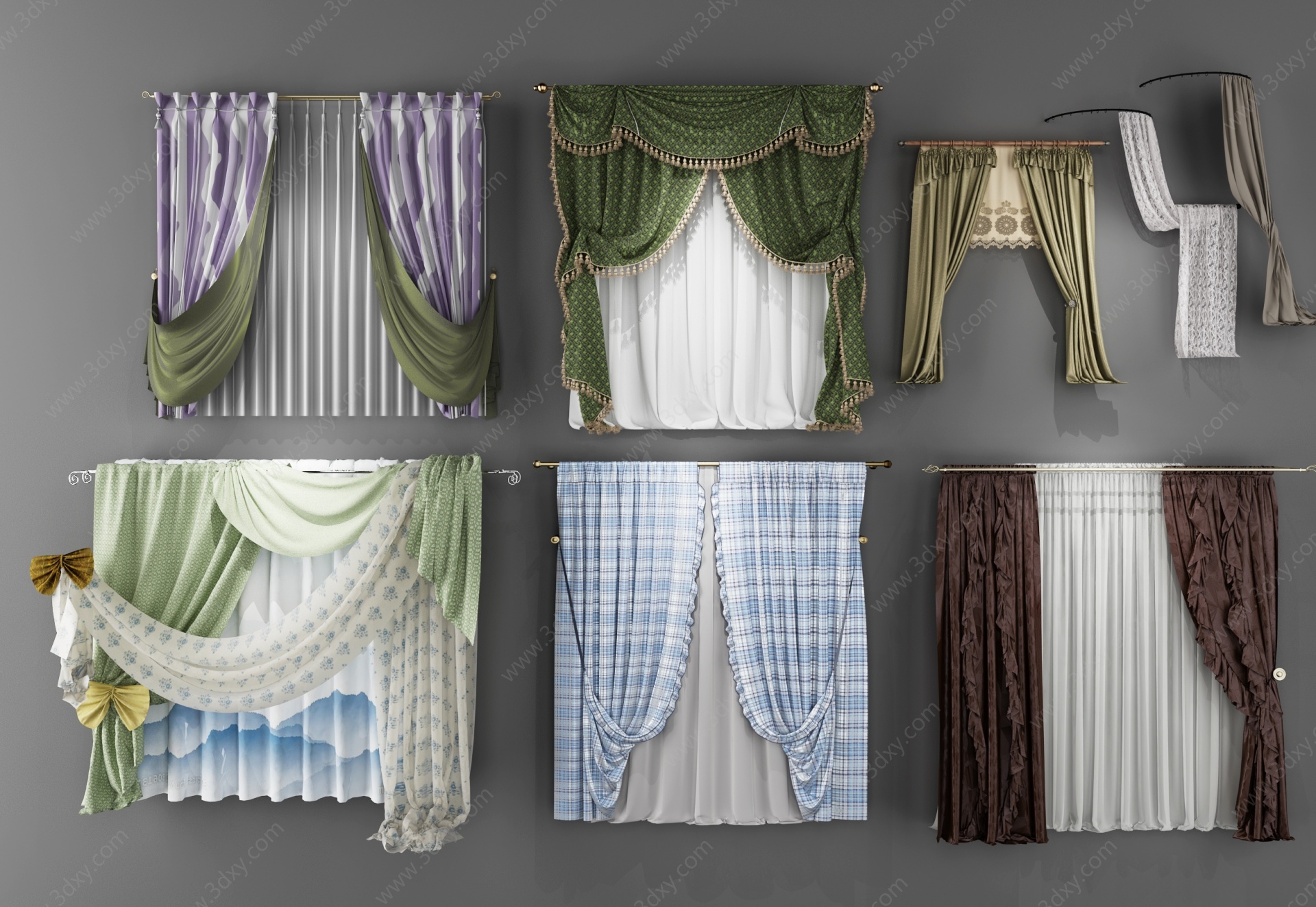 北欧窗帘双层帘3D模型