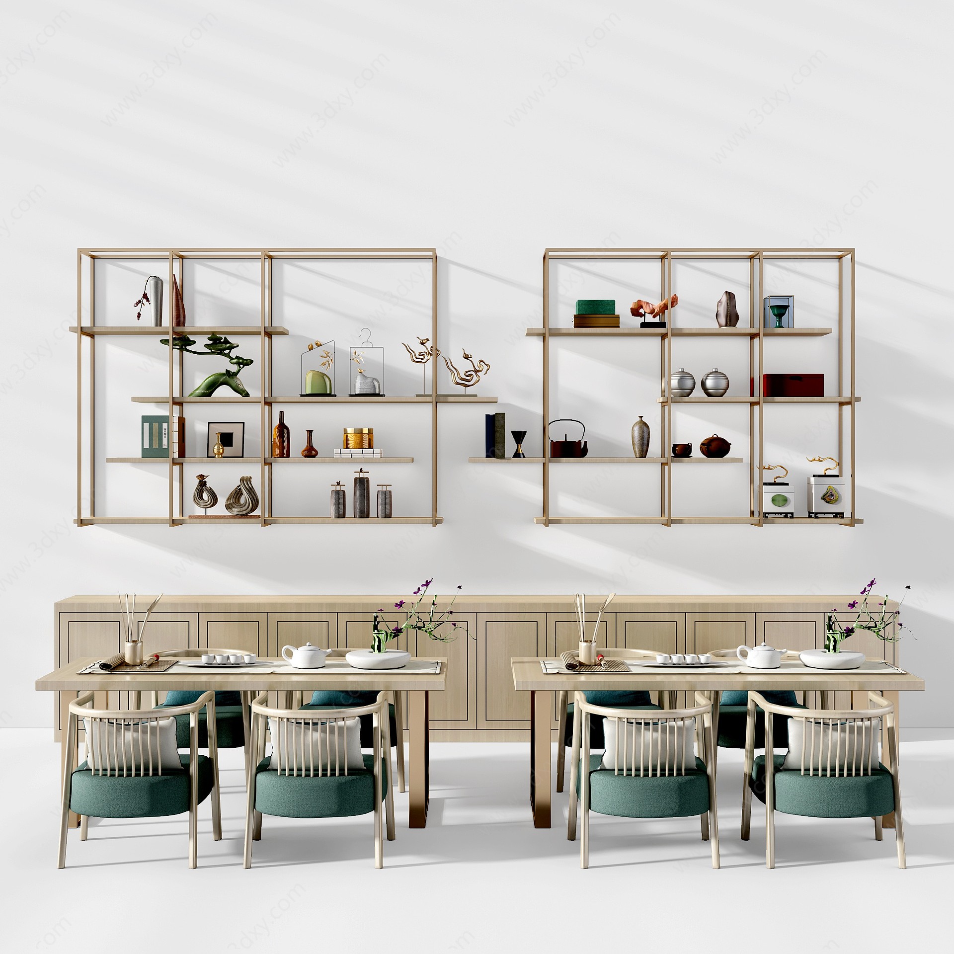 新中式茶桌椅餐桌椅装饰架3D模型