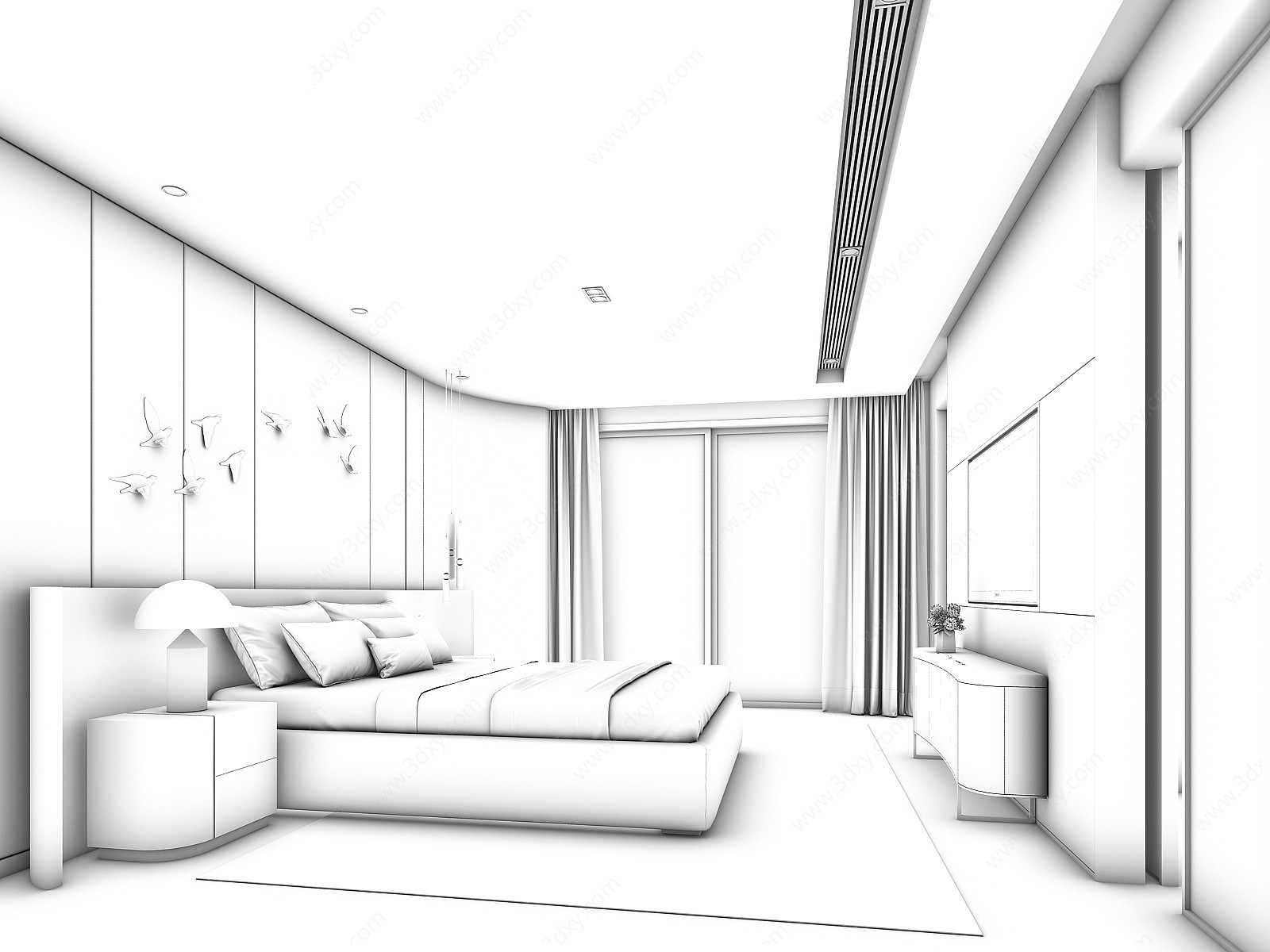 酒店卧室房间3D模型