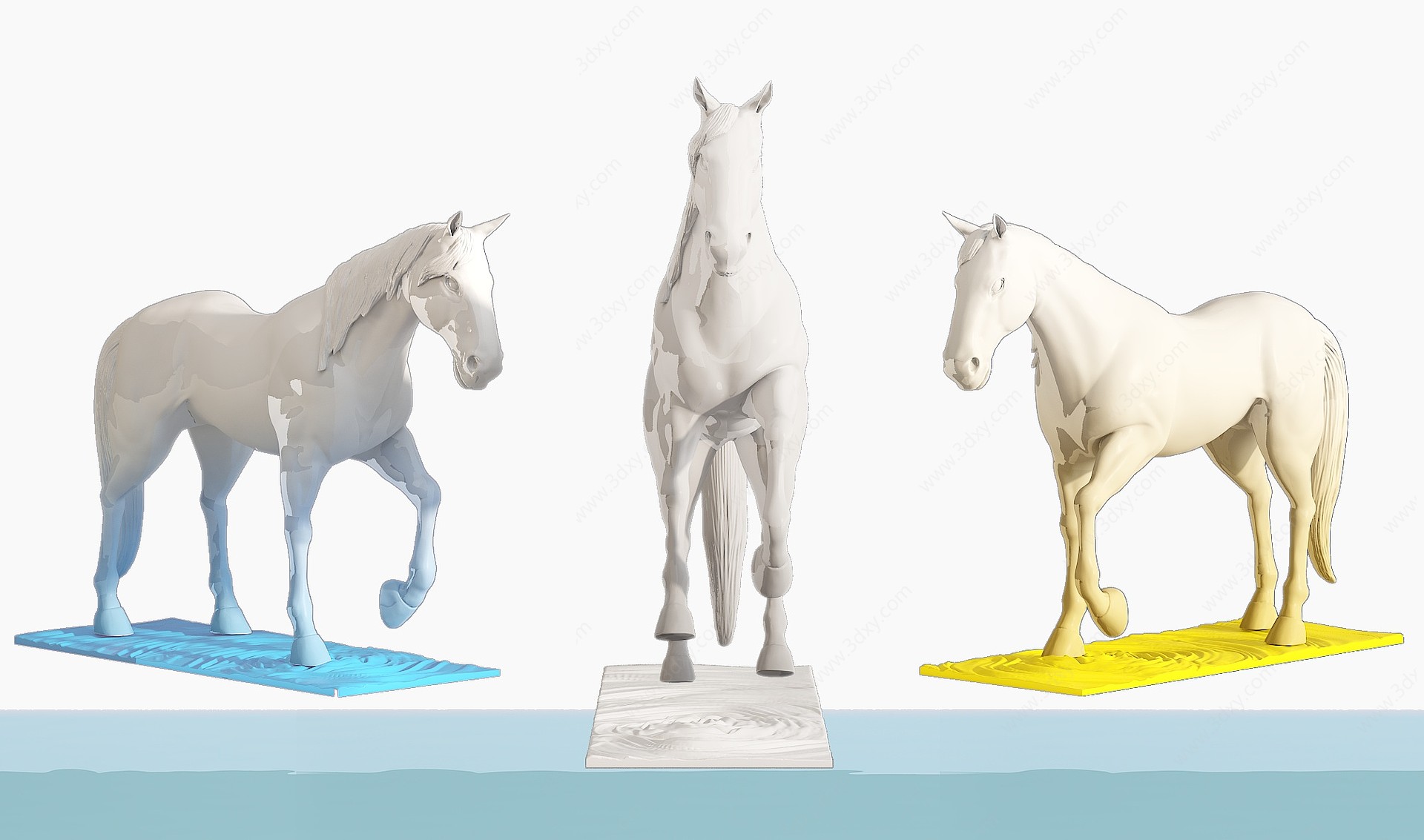 艺术马动物雕塑摆件组合3D模型