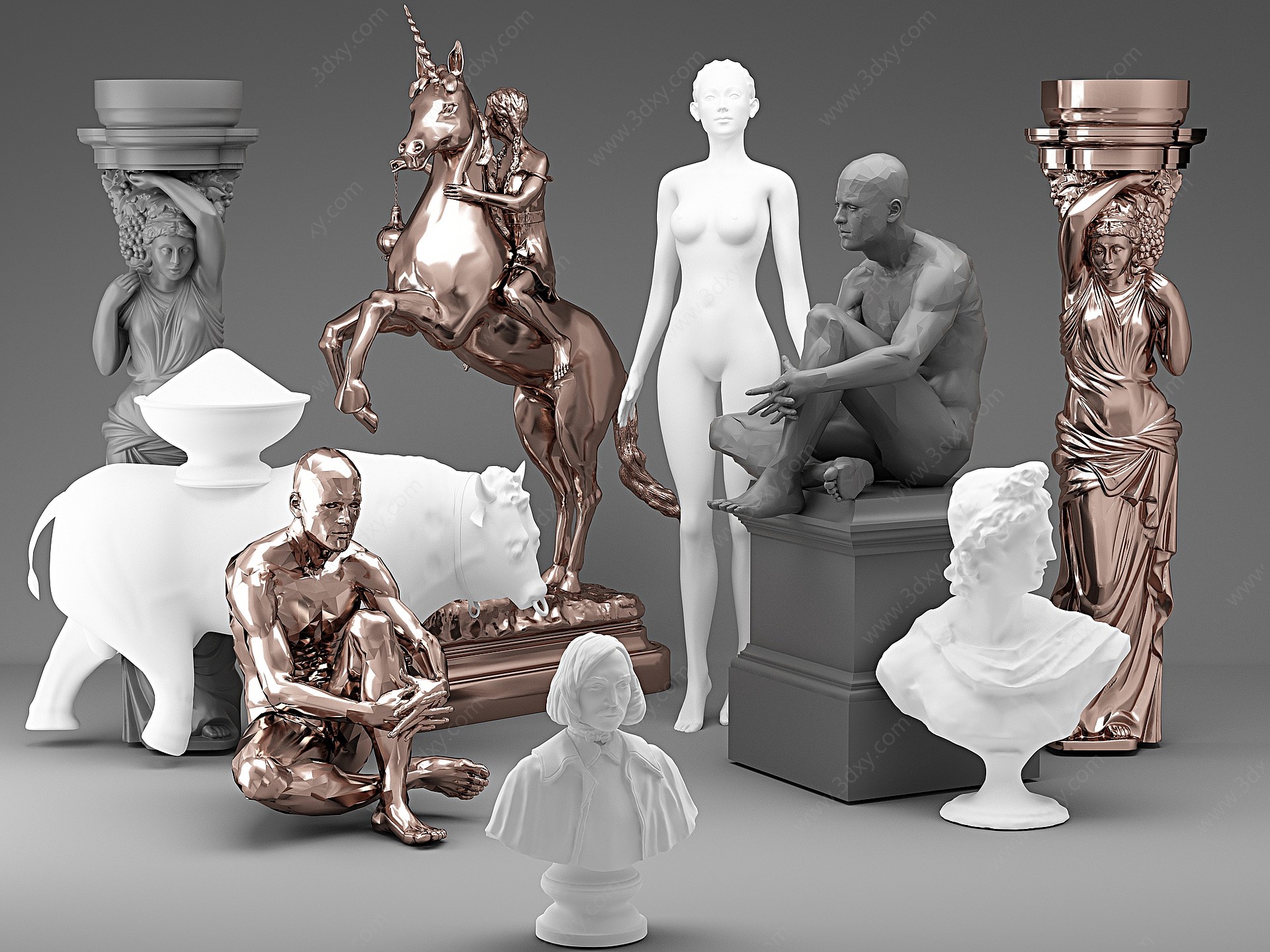 简欧雕塑雕像雕刻人物3D模型