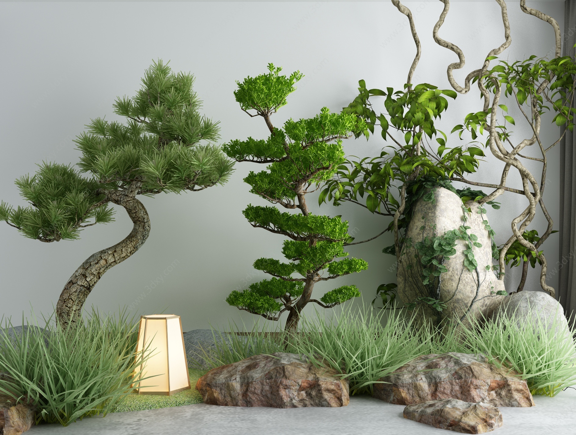 新中式园林景观小品3D模型