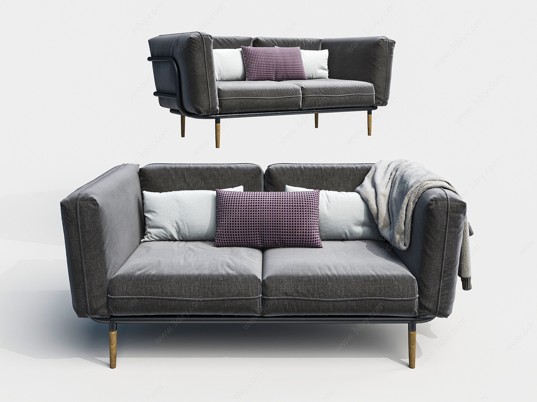 现代灰色布艺双人沙发3D模型