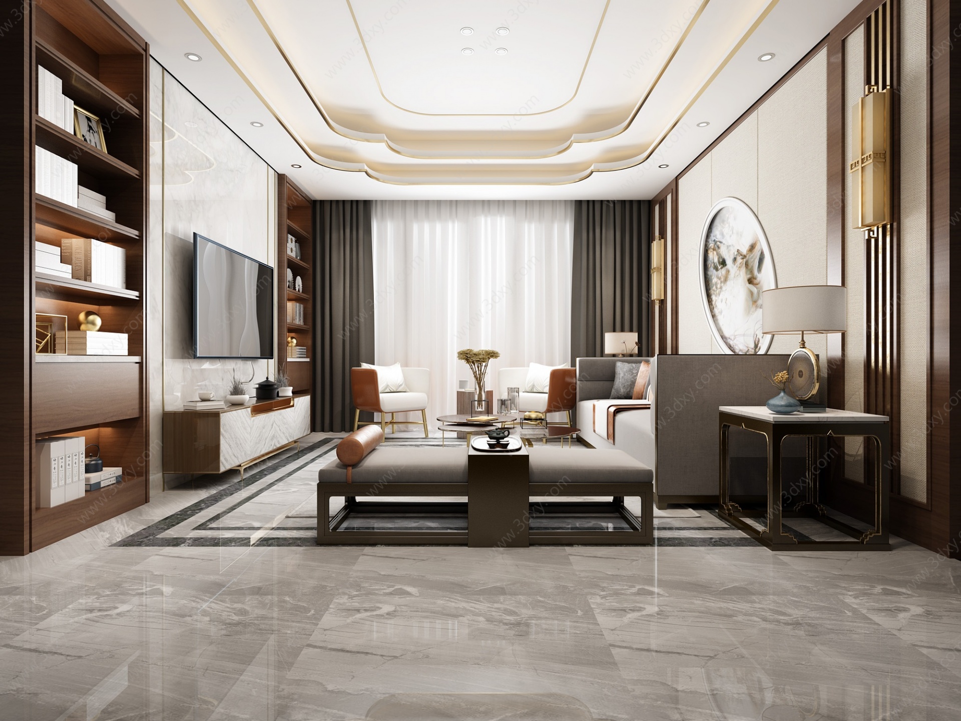 新中式轻奢客厅3D模型