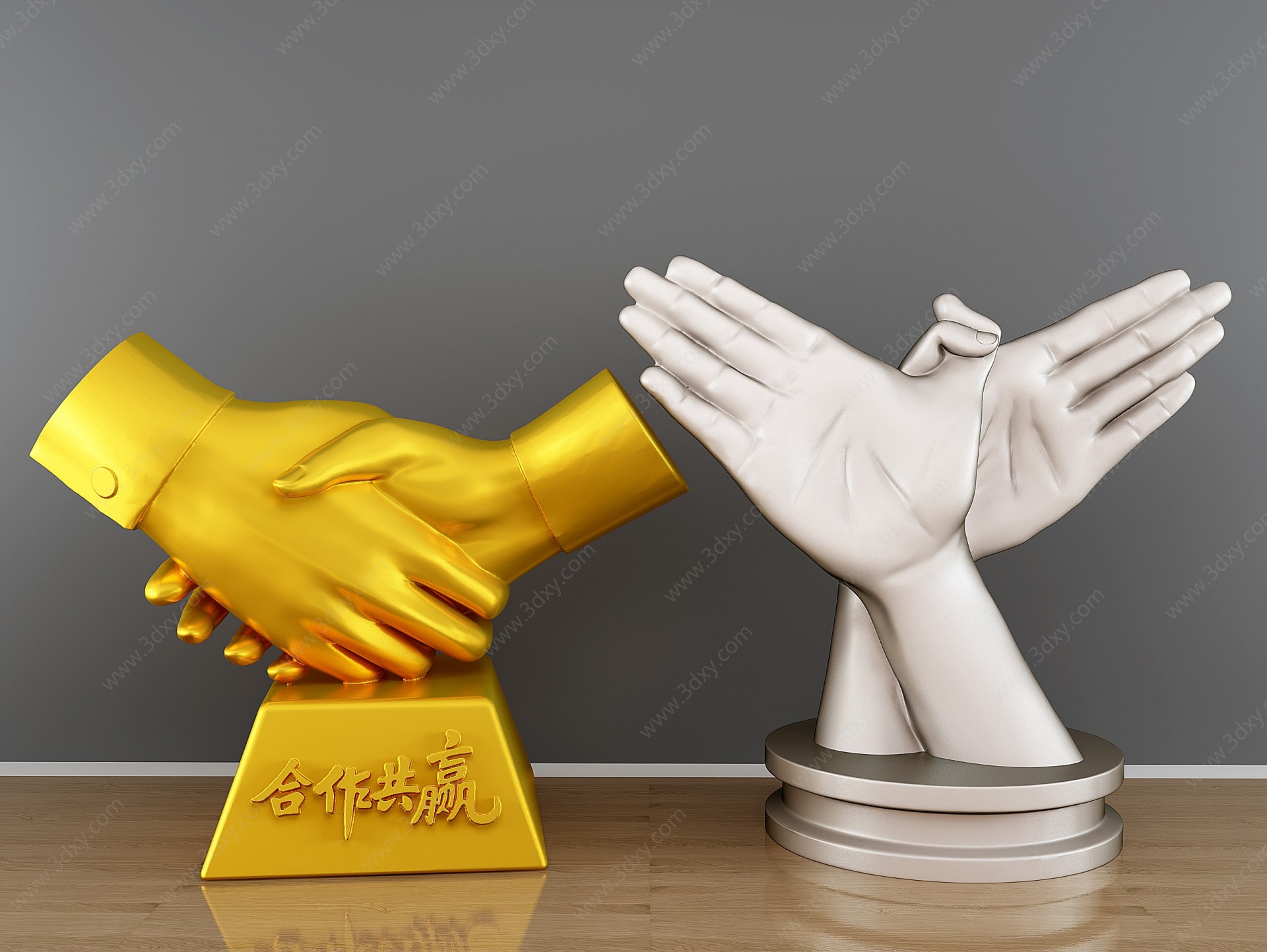 现代握手金属雕塑3D模型