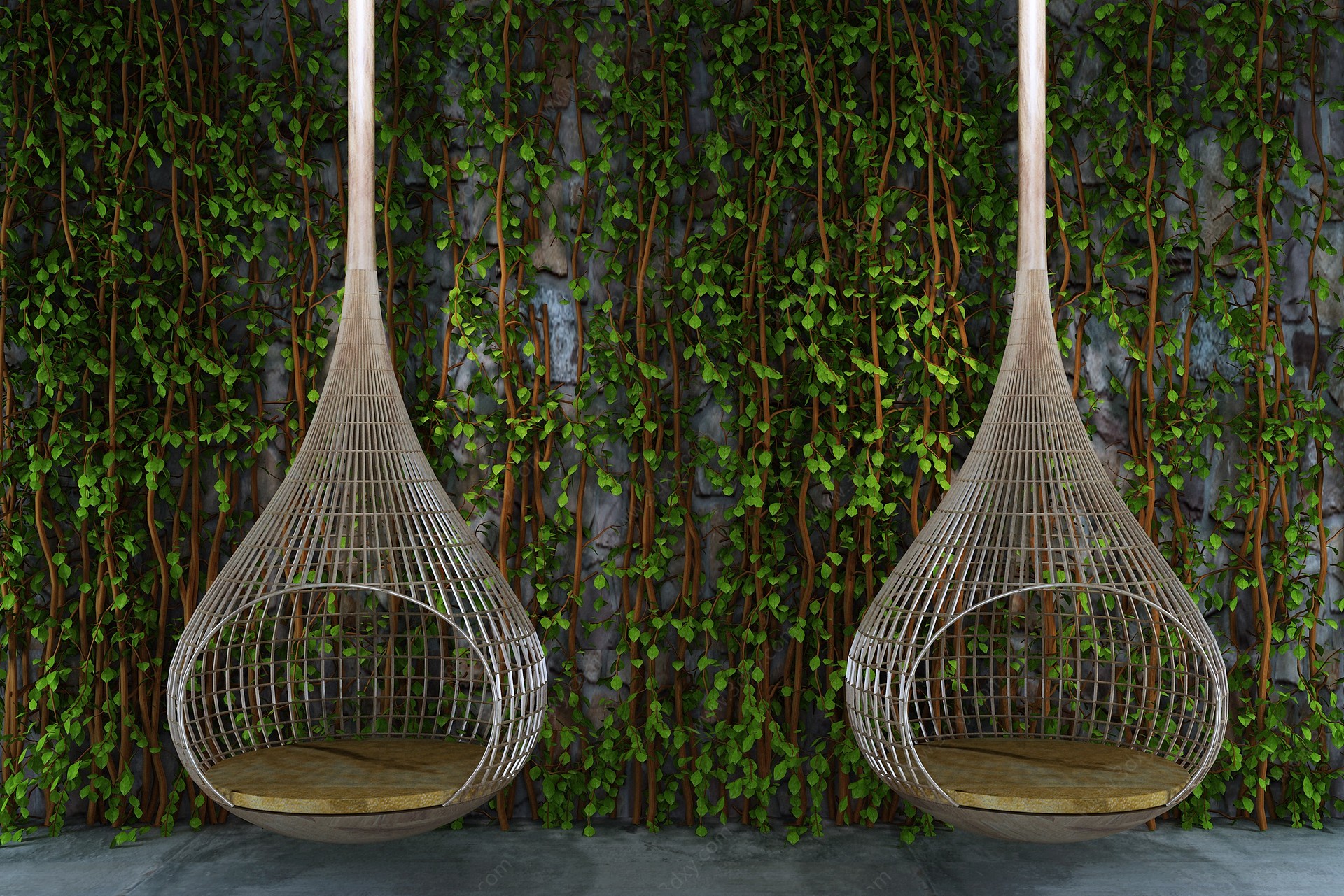 现代绿植墙藤蔓吊篮3D模型