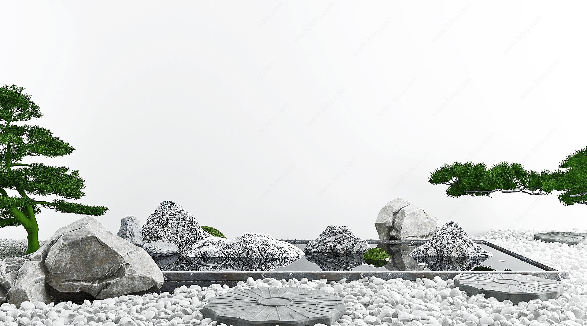 新中式假山山水玄关造景3D模型