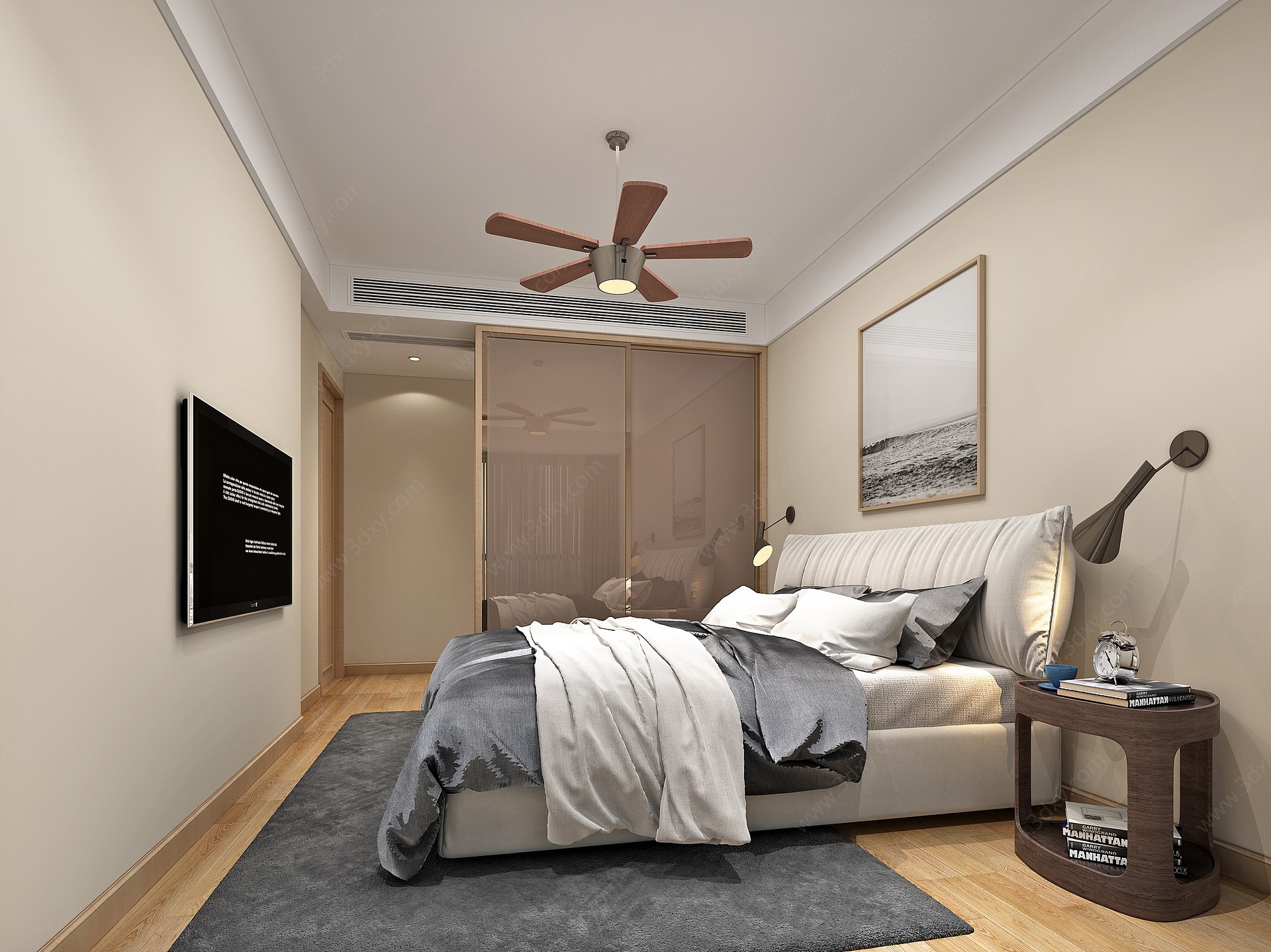 北欧简约卧室双人床3D模型