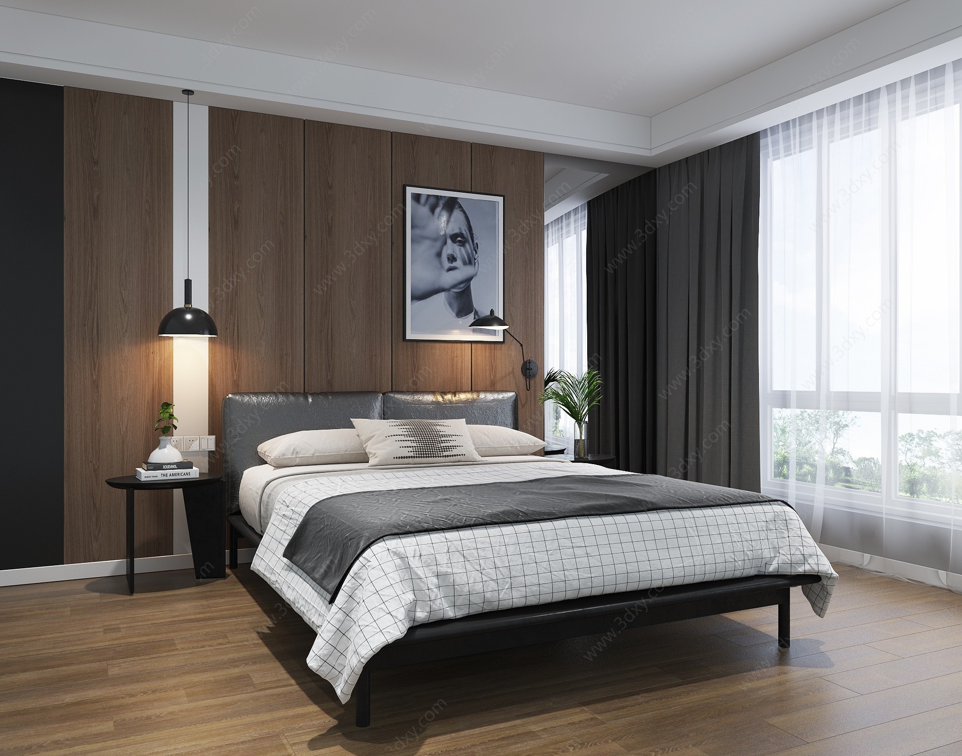 北欧现代卧室双人床3D模型