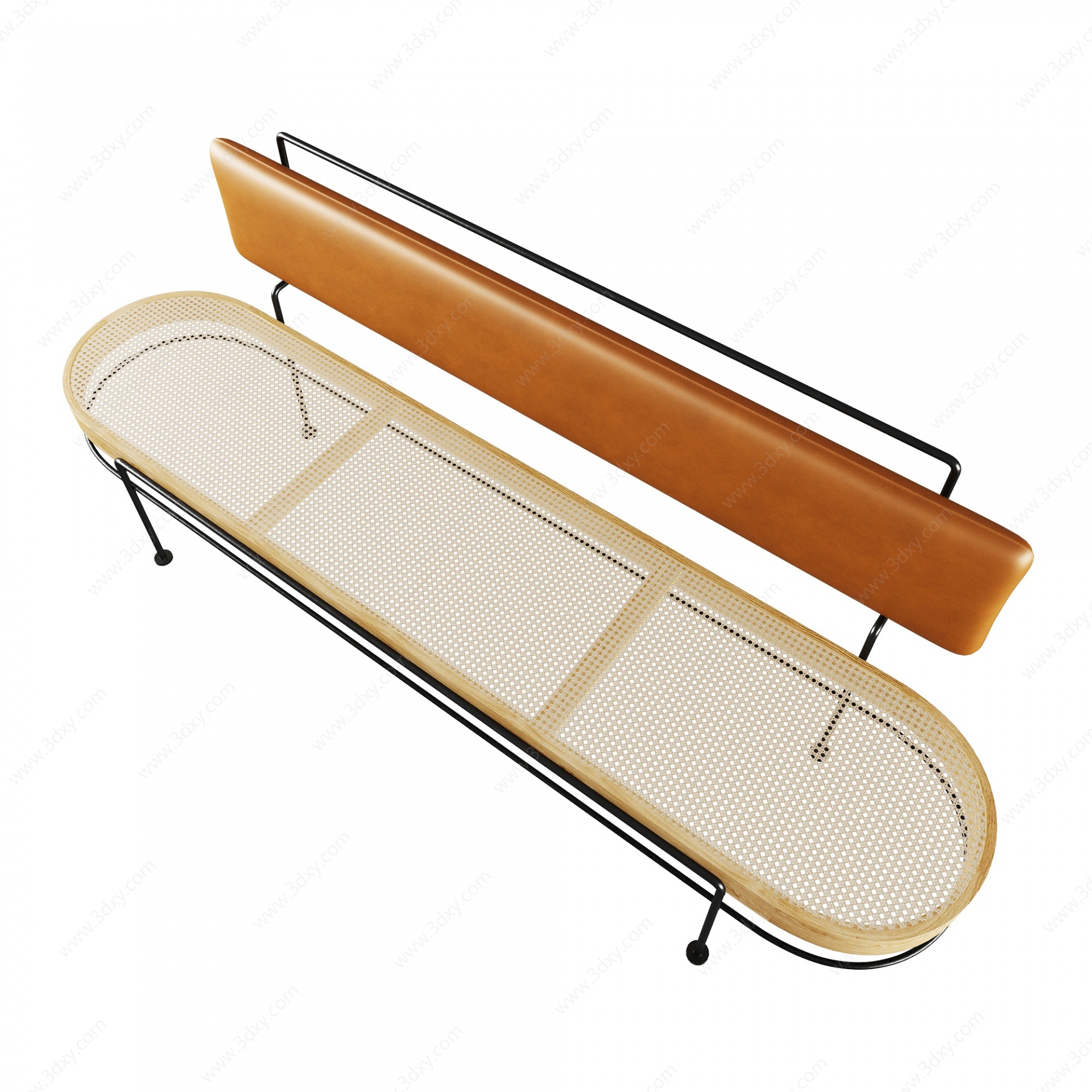 现代藤编长凳床尾踏3D模型