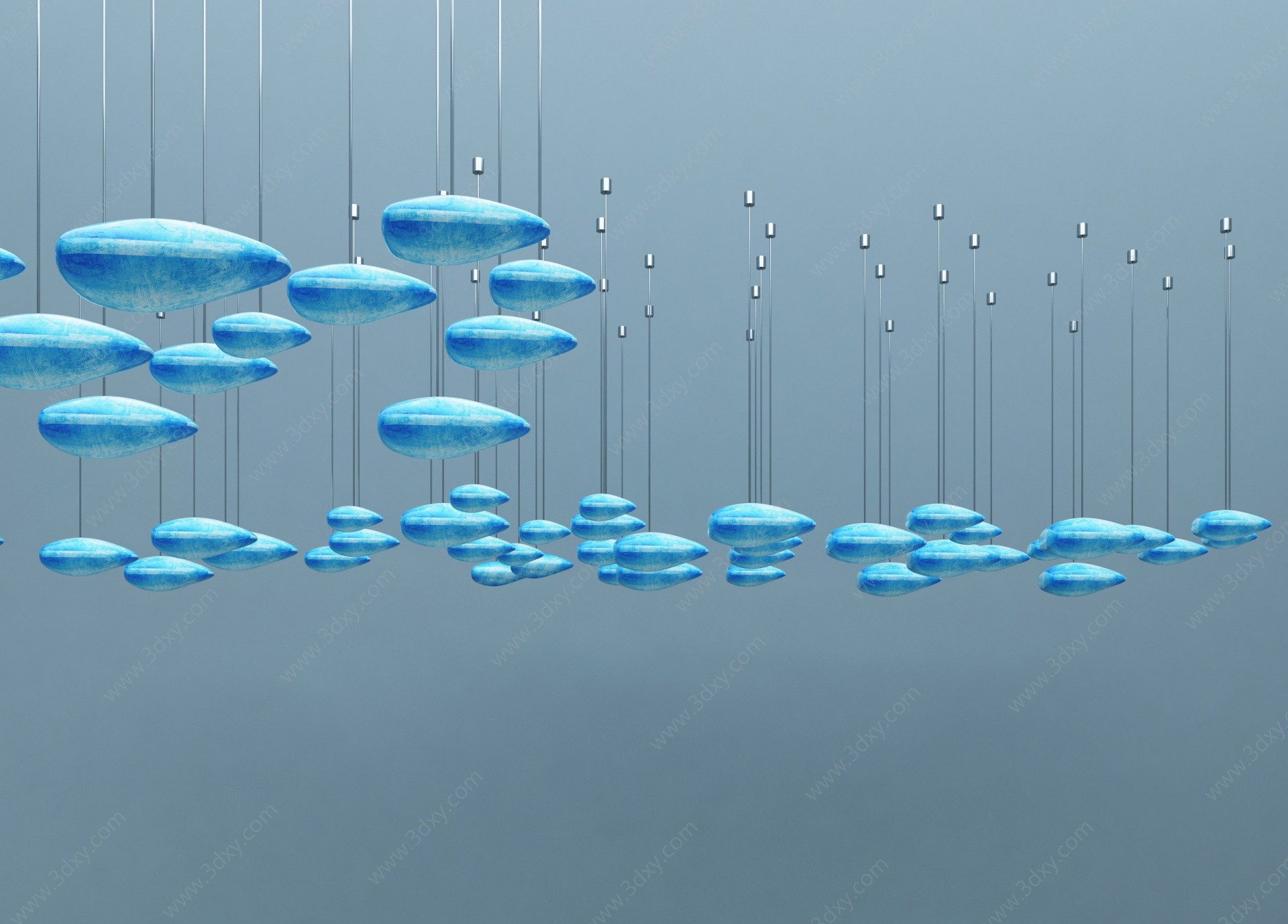 现代鱼型蓝色吊灯3D模型