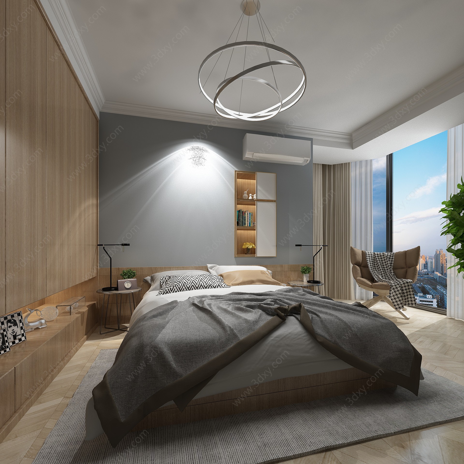 现代高层景观卧室3D模型