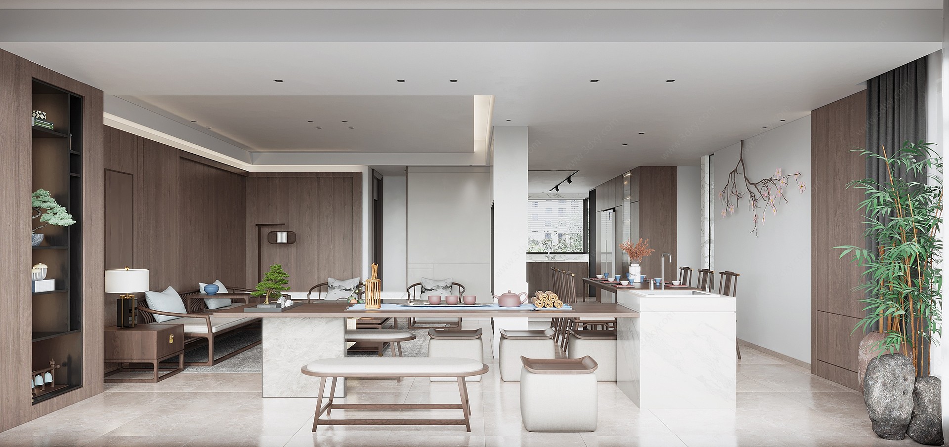 新中式茶室休闲区3D模型