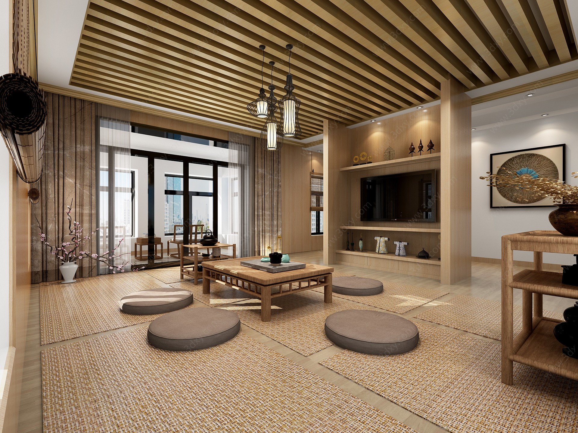 日式客厅起居室3D模型