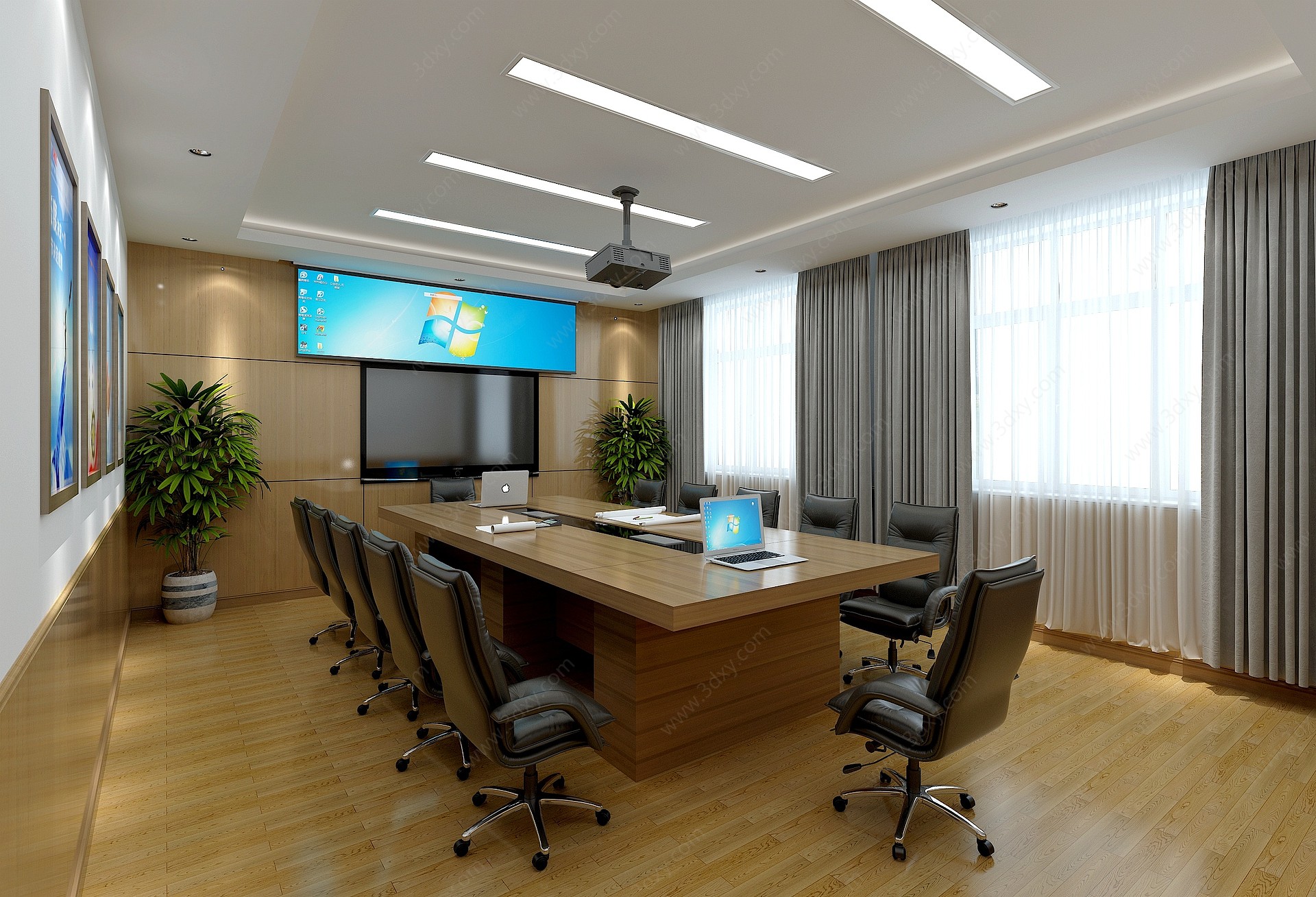 现代会议室办公室会议台3D模型