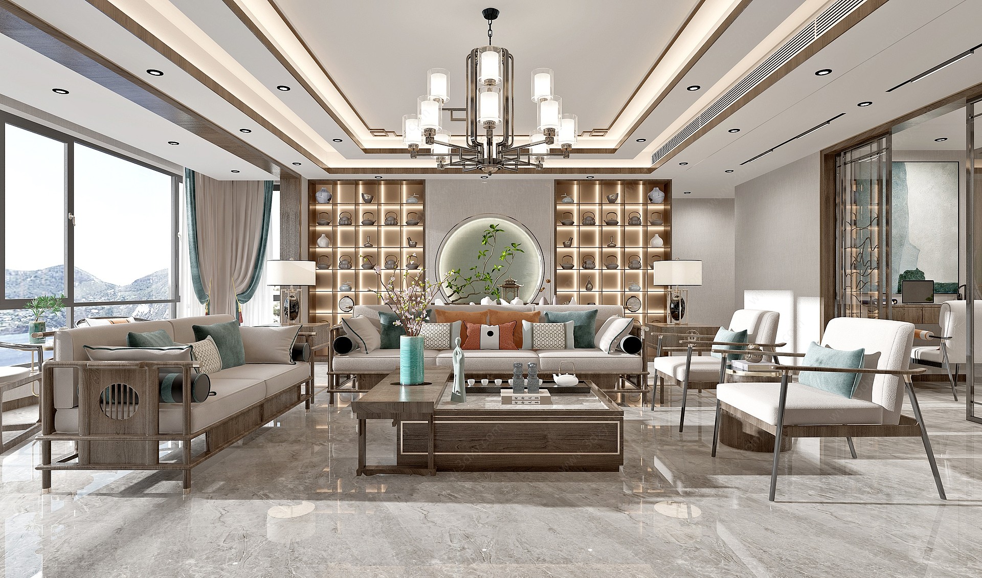 新中式轻奢客厅3D模型