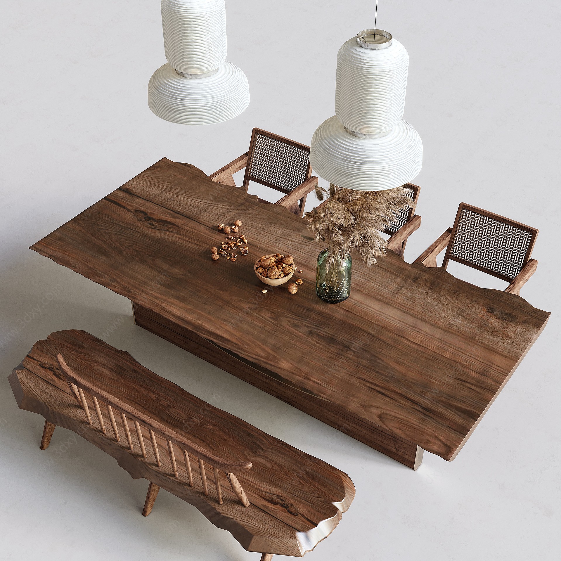侘寂餐桌椅组合3D模型