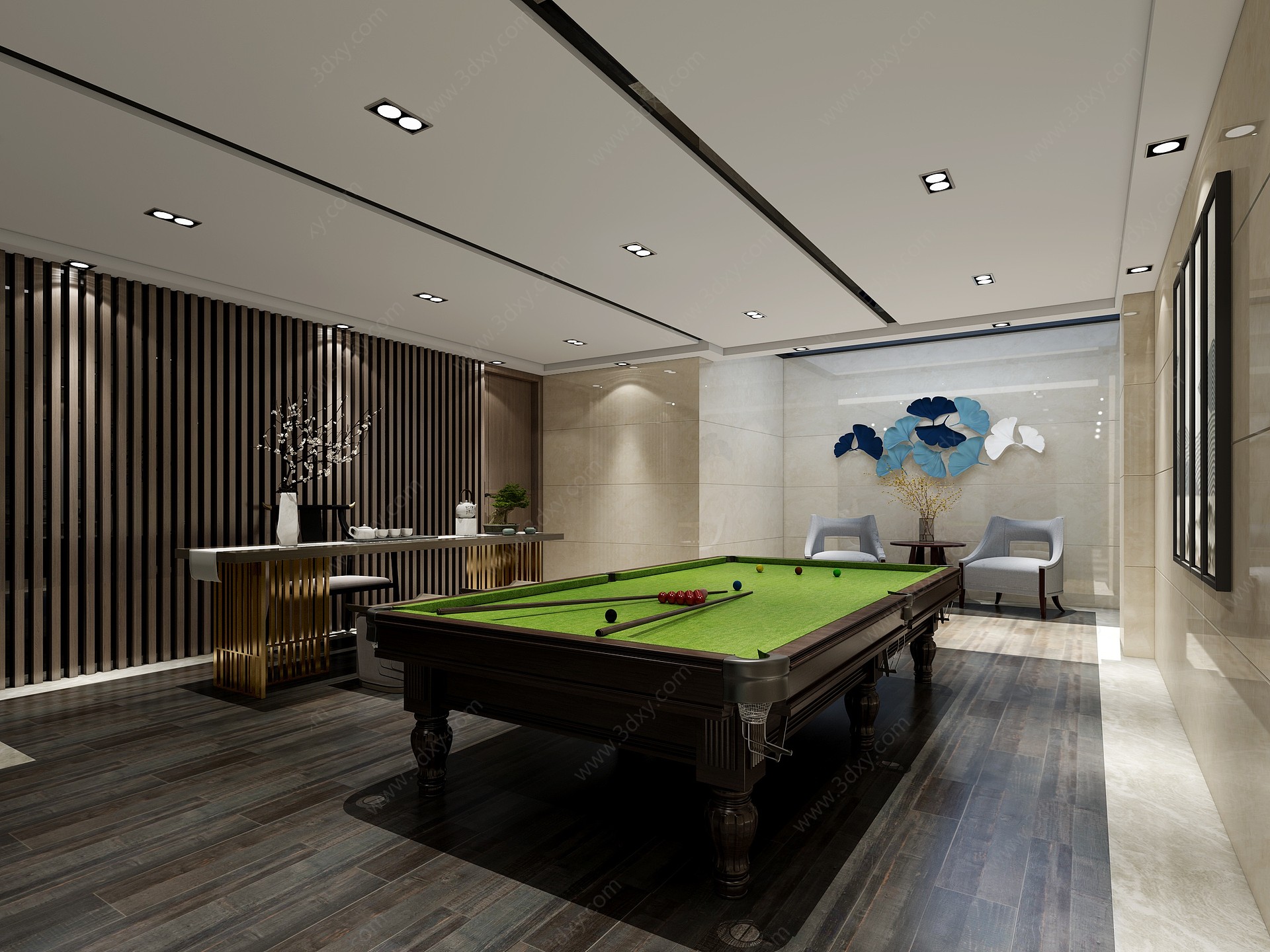 新中式地下室台球室茶室3D模型