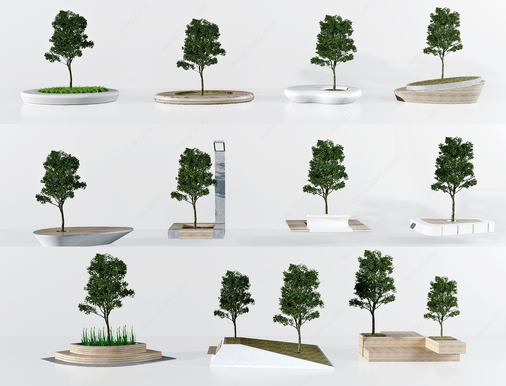 现代户外异形树池公共椅3D模型