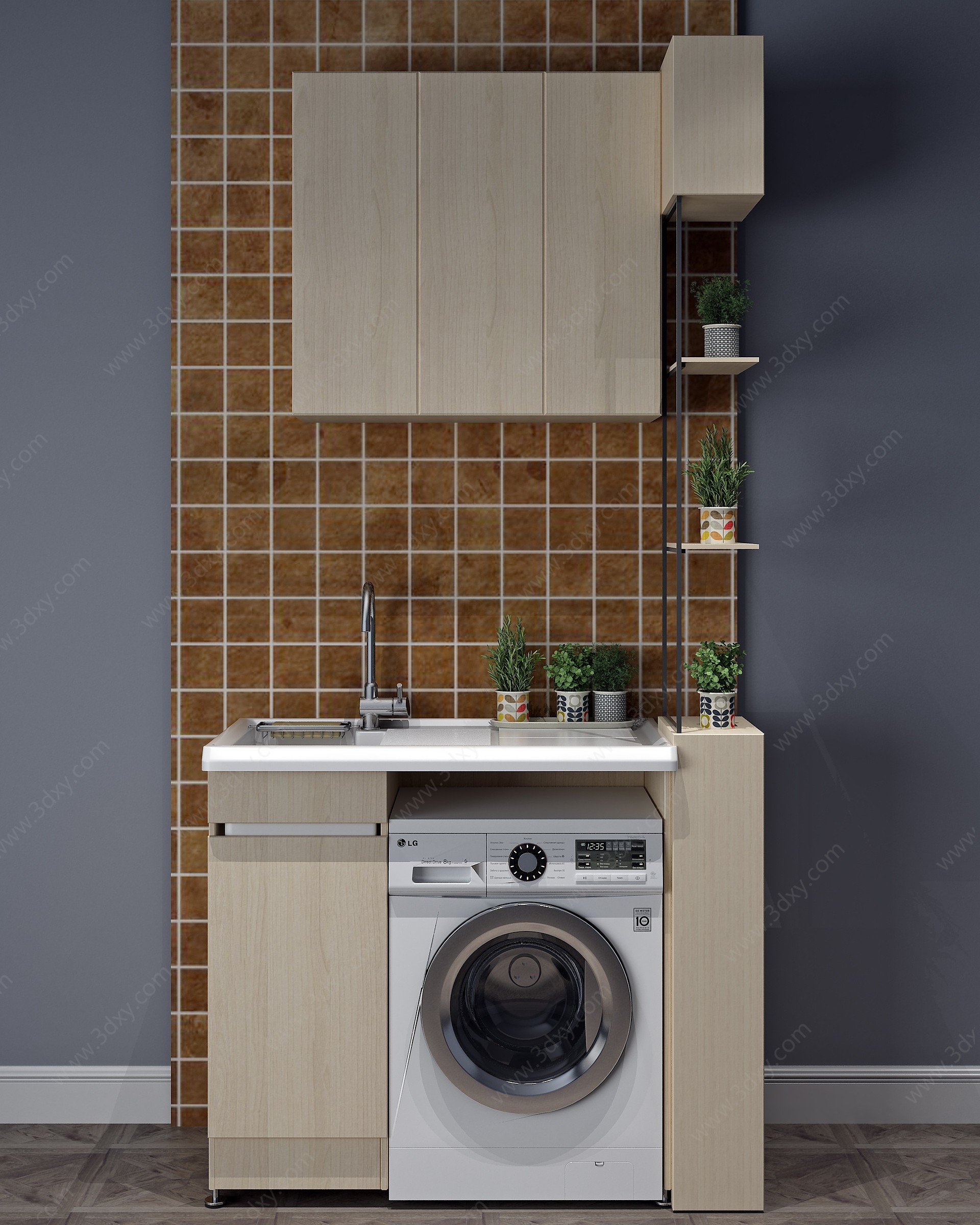 现代洗衣机洗衣机组合柜3D模型